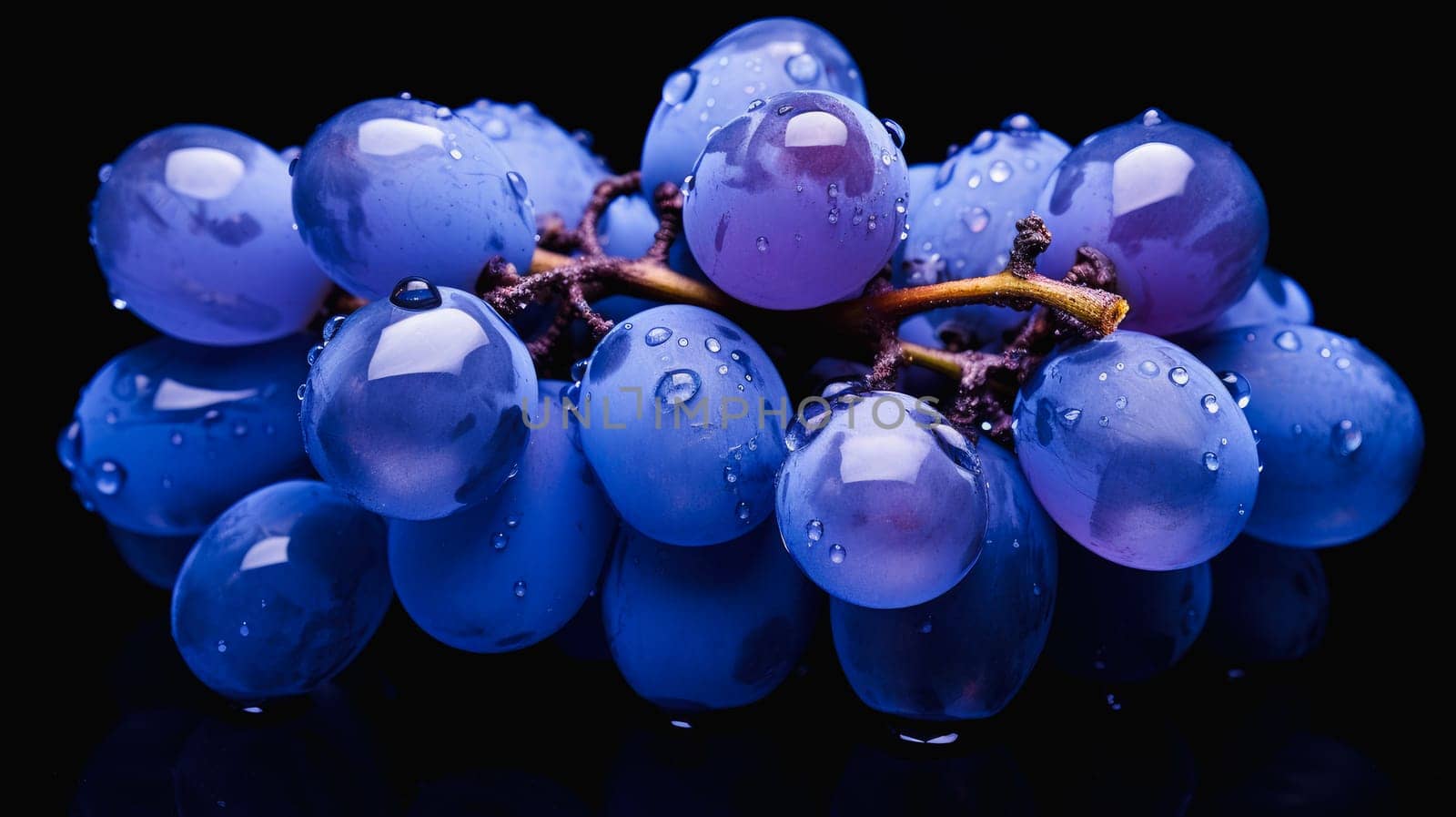 Blue black grapes with water drops, close-up background. Wine making, vineyards, tourism business, small and private business, chain restaurant, flavorful food and drinks