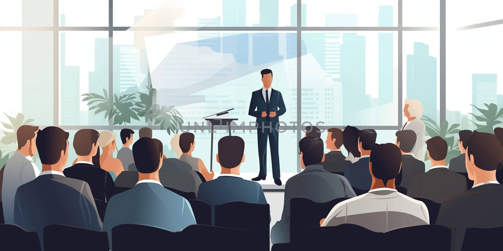 Group of business people at a seminar, official meeting, people in business formal clothes listening to a speech