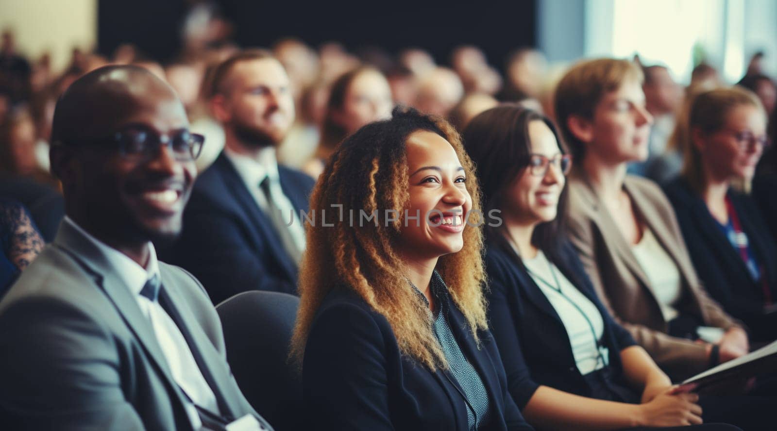 Group of business people at a seminar, official meeting, people in business formal clothes listening to a speech