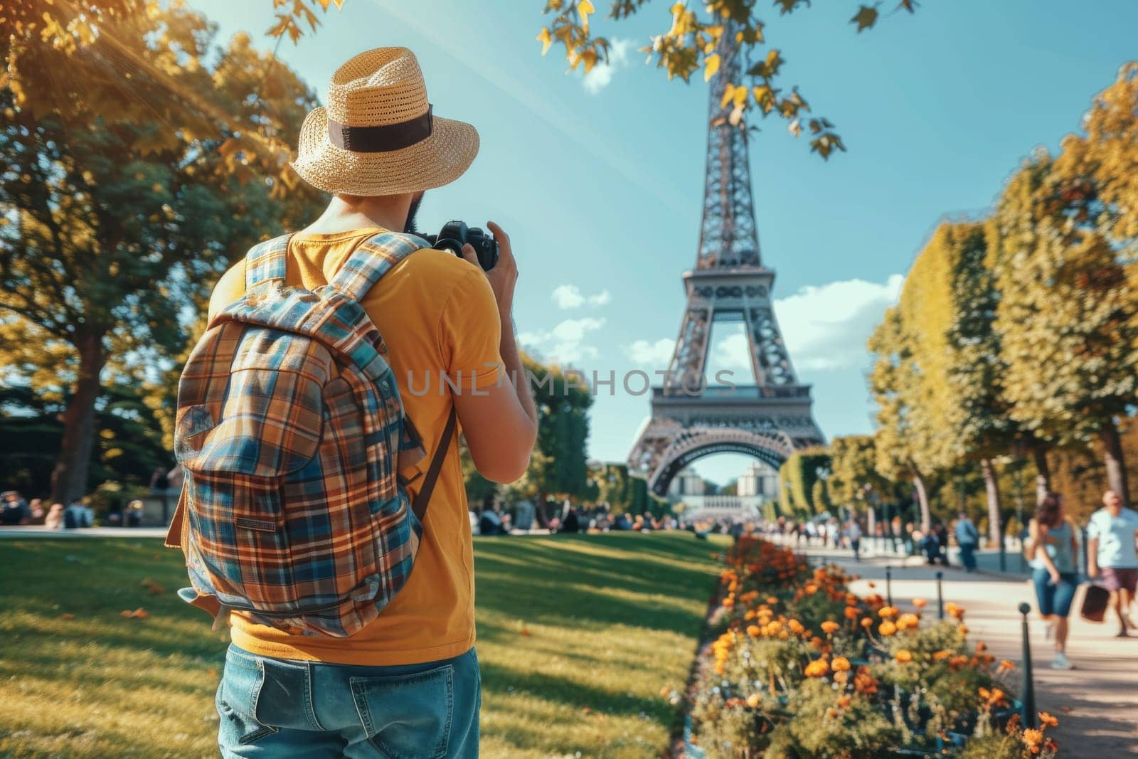 Young people travel sightseeing at popular landmark. Travel concept.