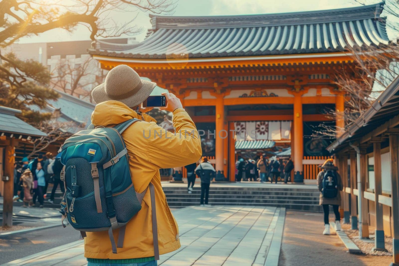 Young people travel sightseeing at popular landmark. Travel concept.