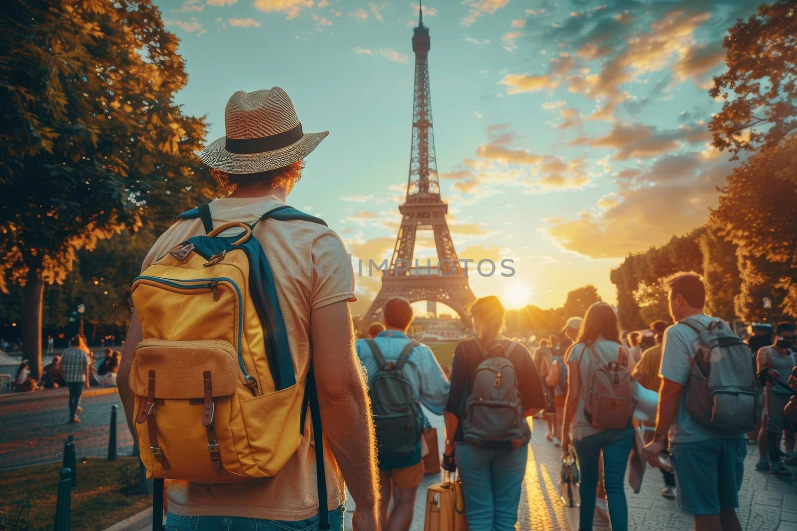 Young people travel sightseeing at popular landmark. Travel concept.