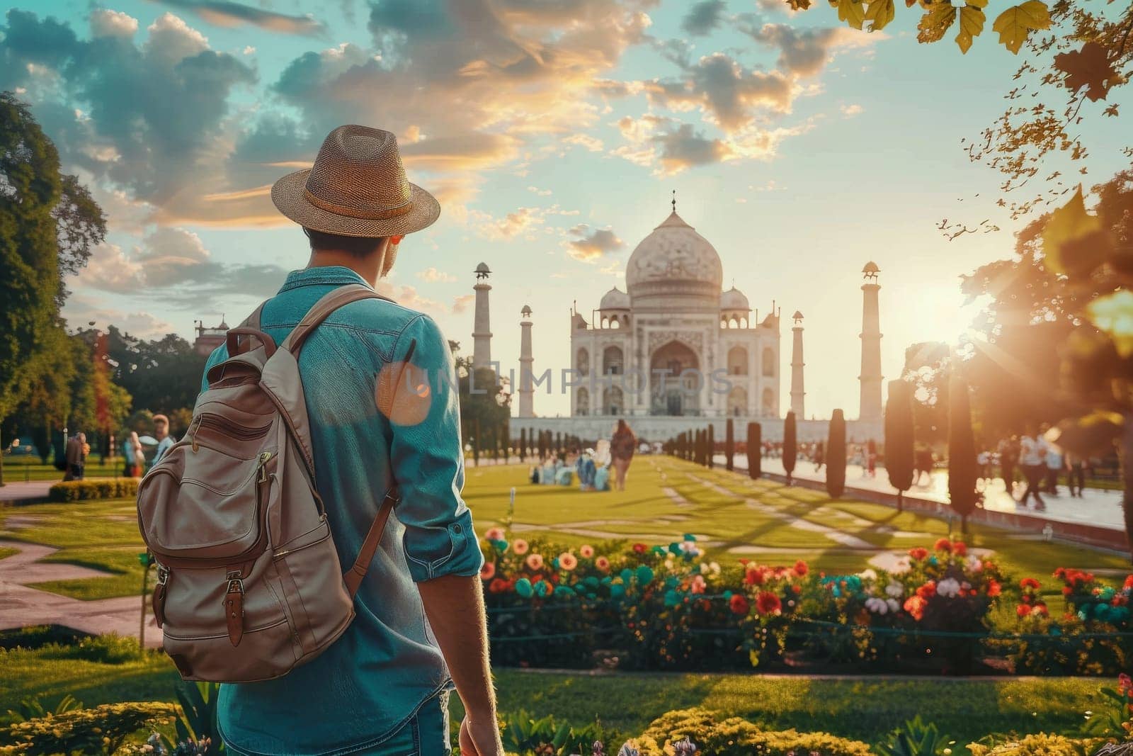 Young people travel sightseeing at popular landmark. Travel concept.