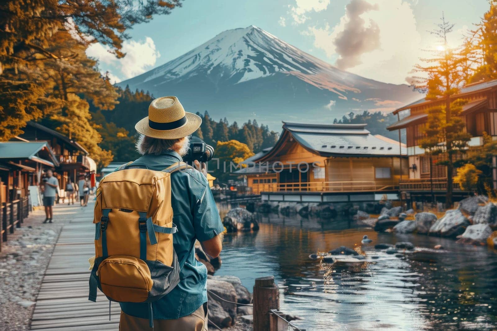 Young people travel sightseeing at popular landmark. Travel concept.