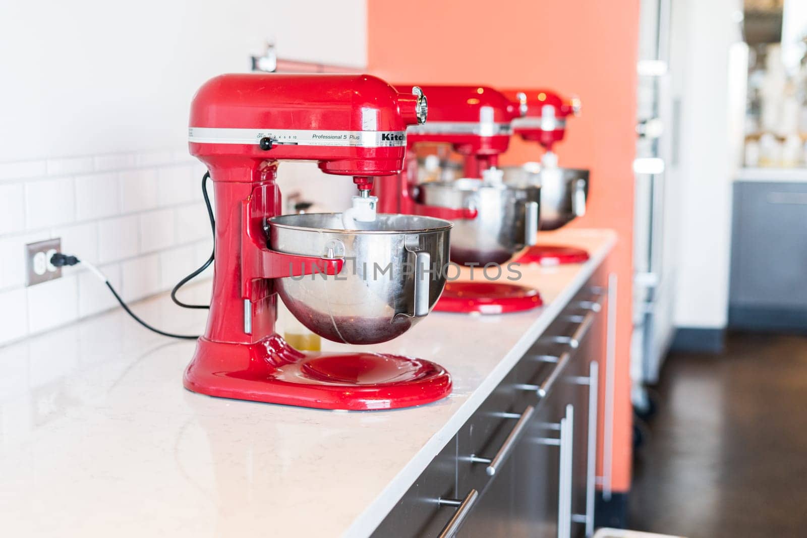 Red standing kitchen mixers by arinahabich