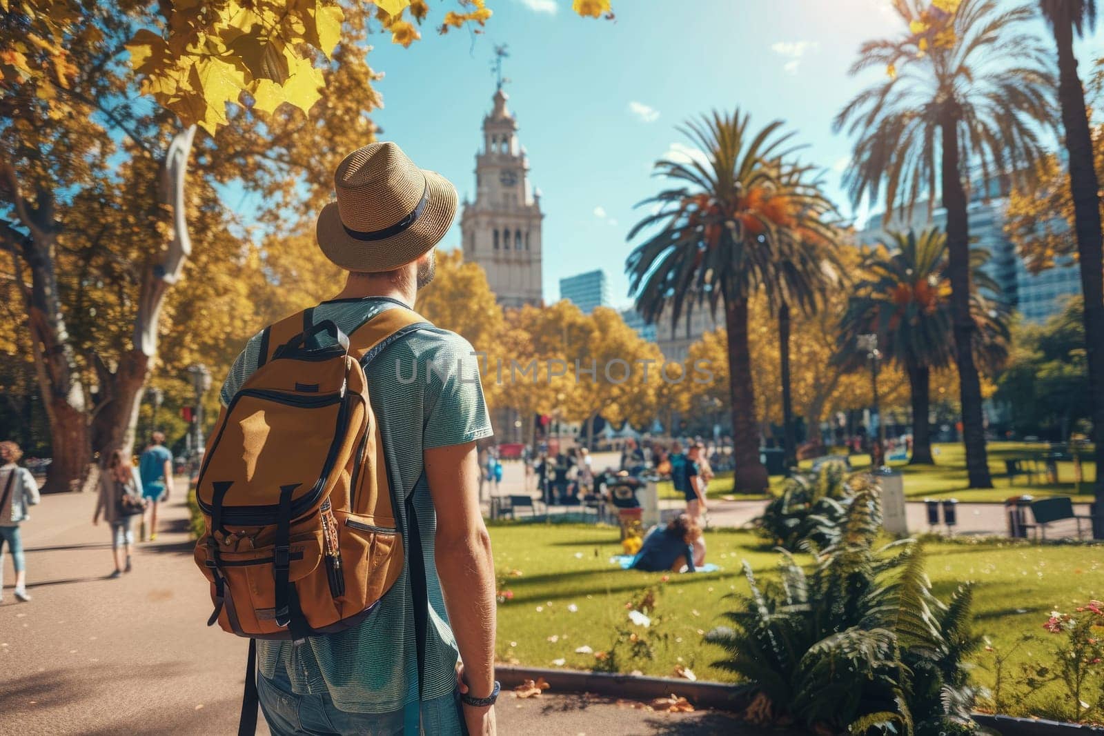 Young people travel sightseeing at popular landmark. Travel concept.