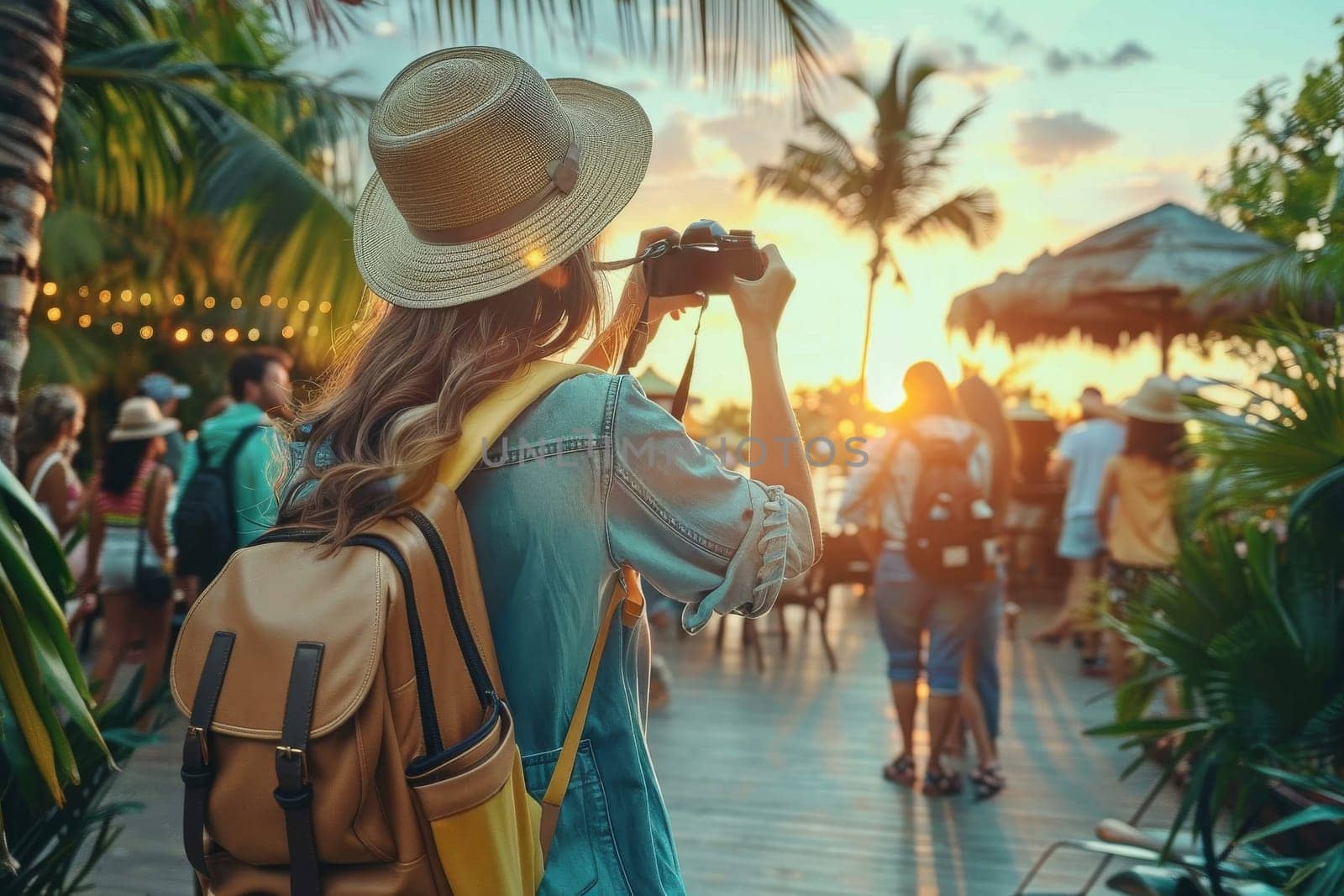 Young people travel sightseeing at popular landmark. Travel concept.