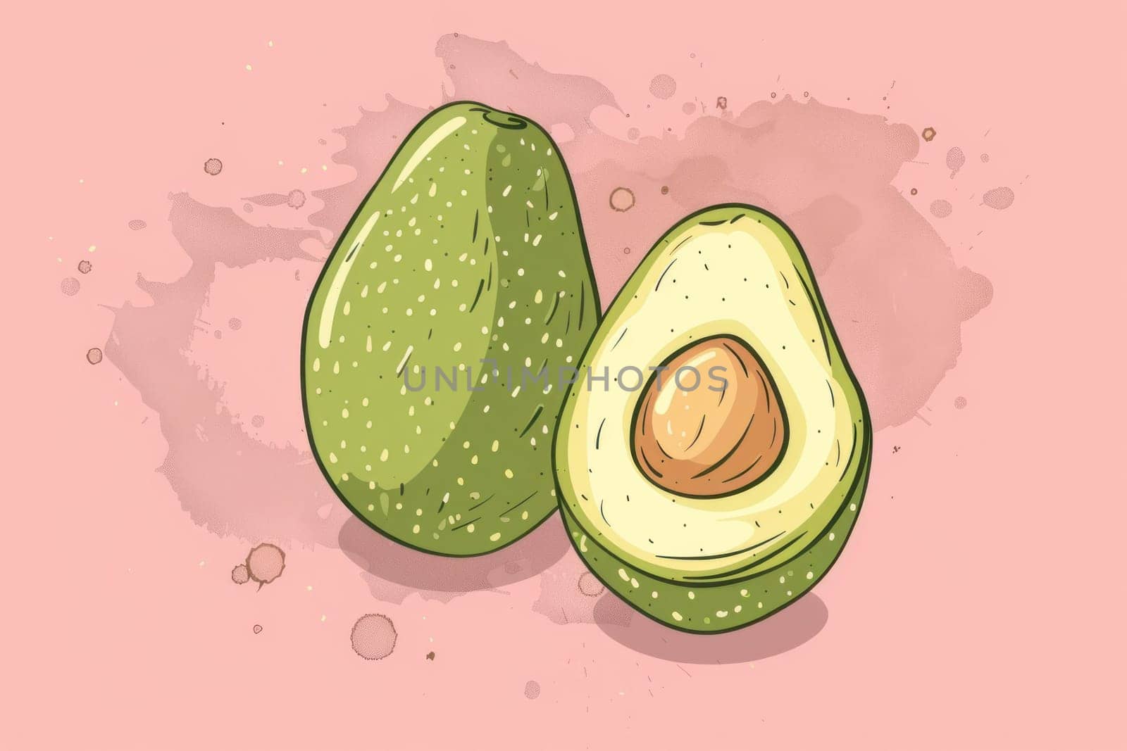 Fresh avocados with water splash on pink background for beauty and health concept