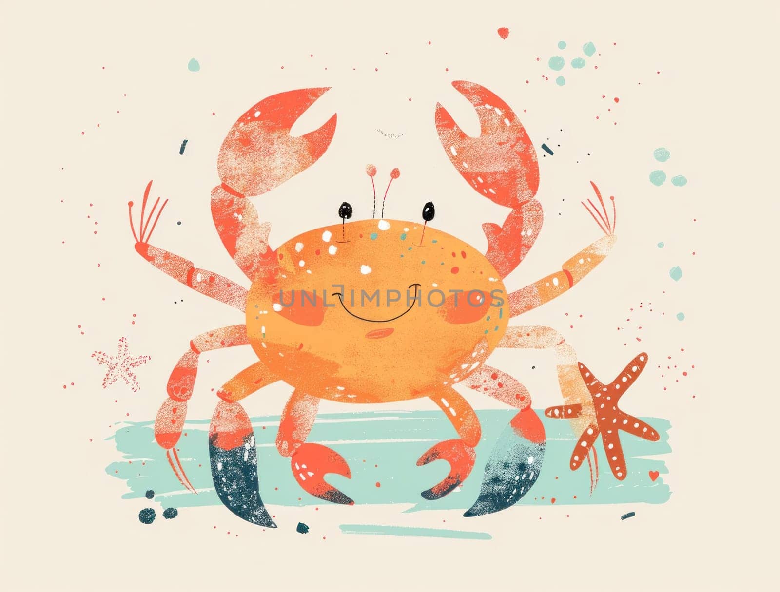 Underwater adventure majestic crab and starfish in the water on a beige background