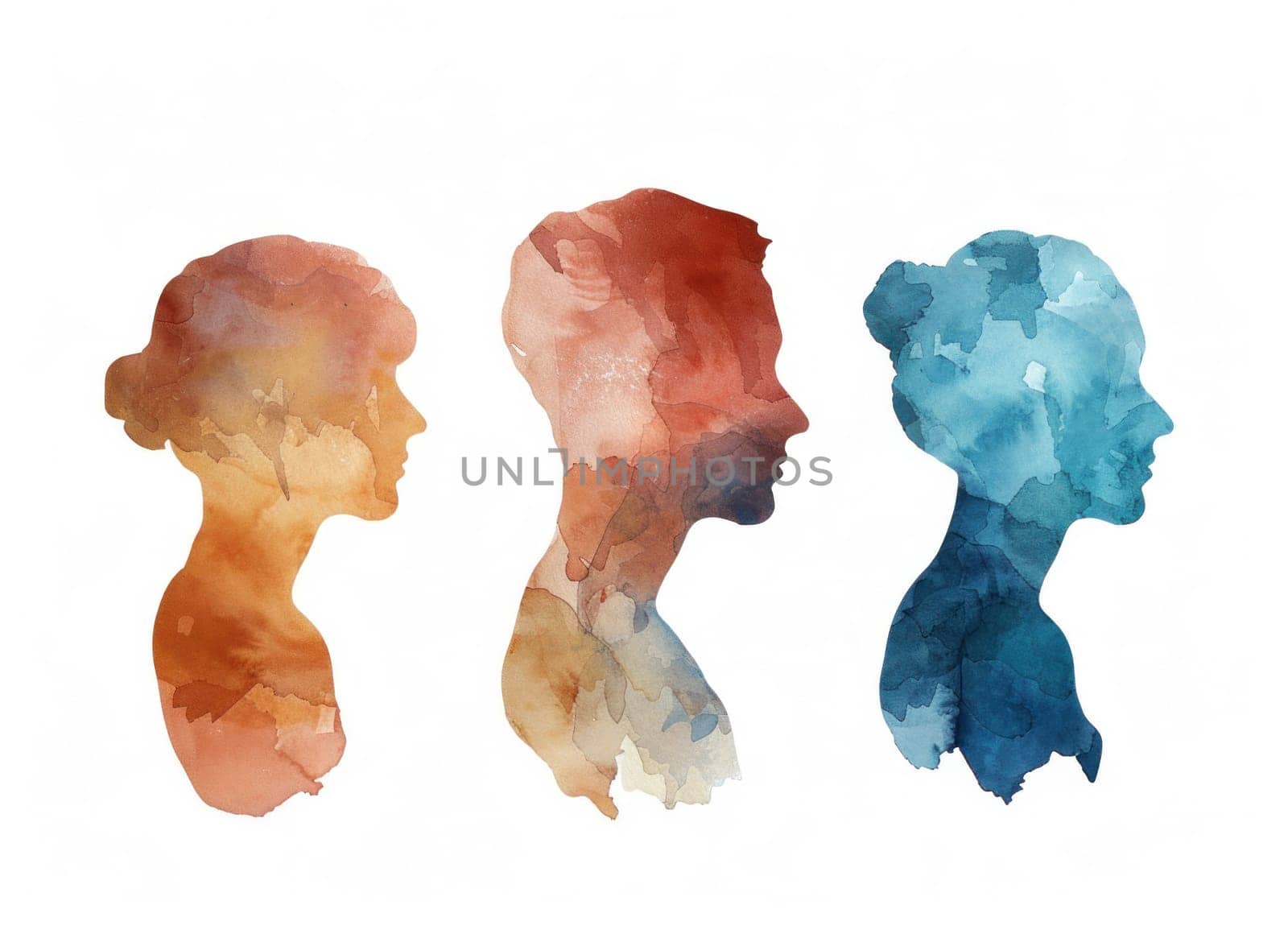 Colorful profile portrait illustration of diverse group of people showing contrast and diversity in society