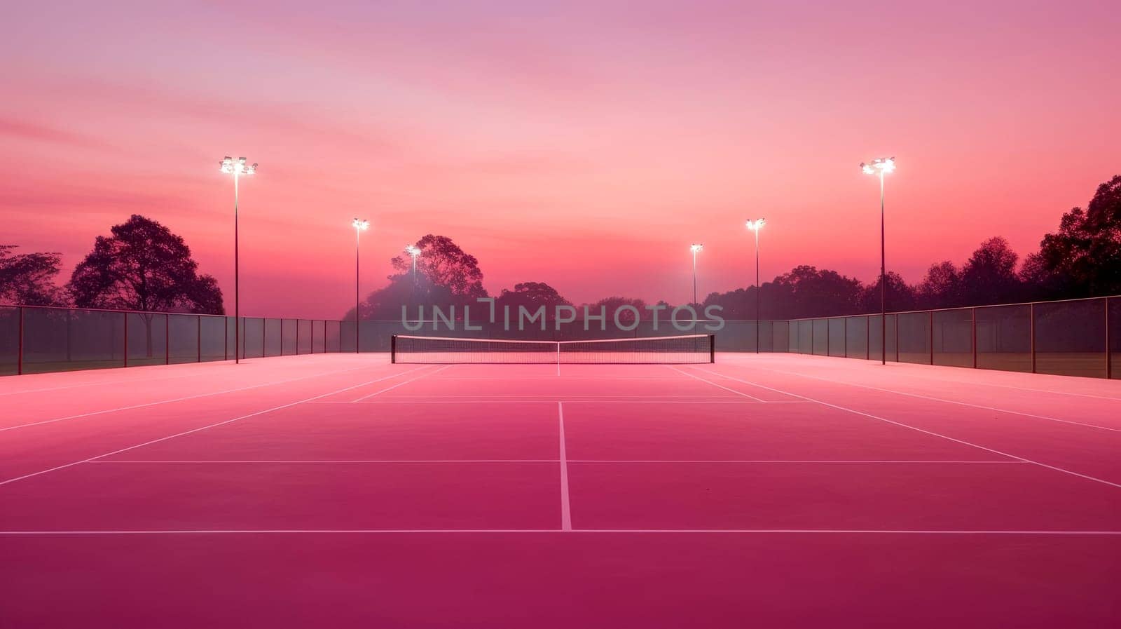 Pink tennis court contrasted with blue. Playing sports, healthy lifestyle, physical activity, training, active lifestyle, competition, Preparation for big sports.