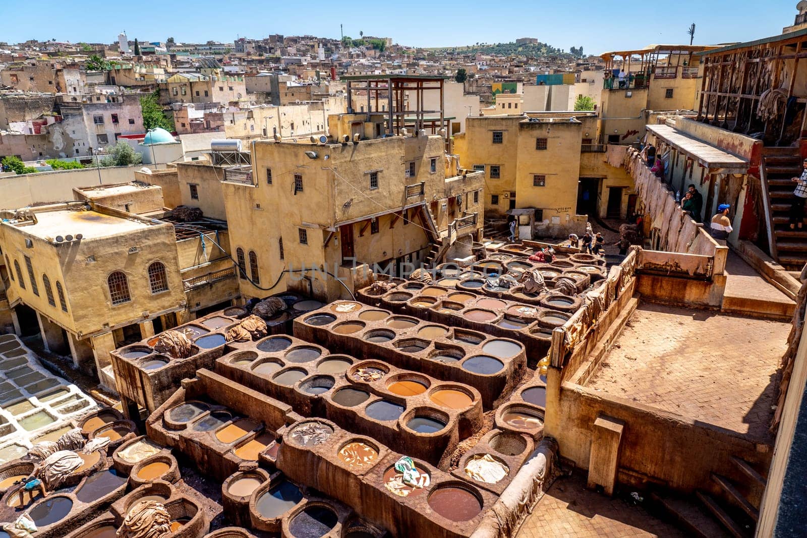 houwara Tannery in Fez, Iconic Traditional Leather Dyeing Site, Morocco