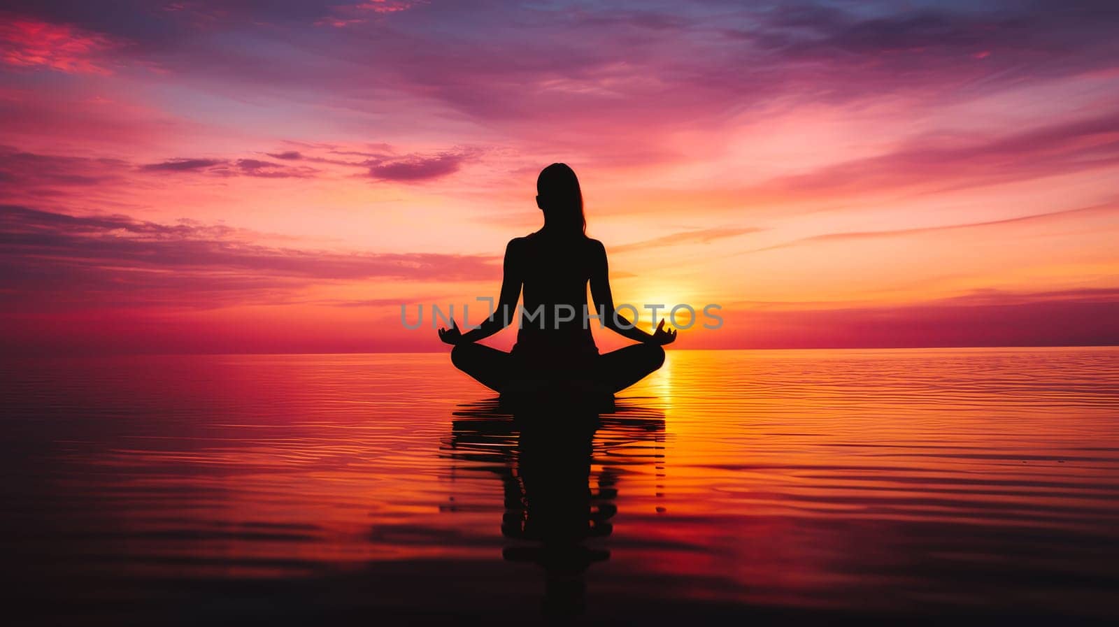 Woman girl happy smiling white Caucasian doing sports and yoga on the ocean shore against the backdrop of the sun, uniting with nature. by Alla_Yurtayeva