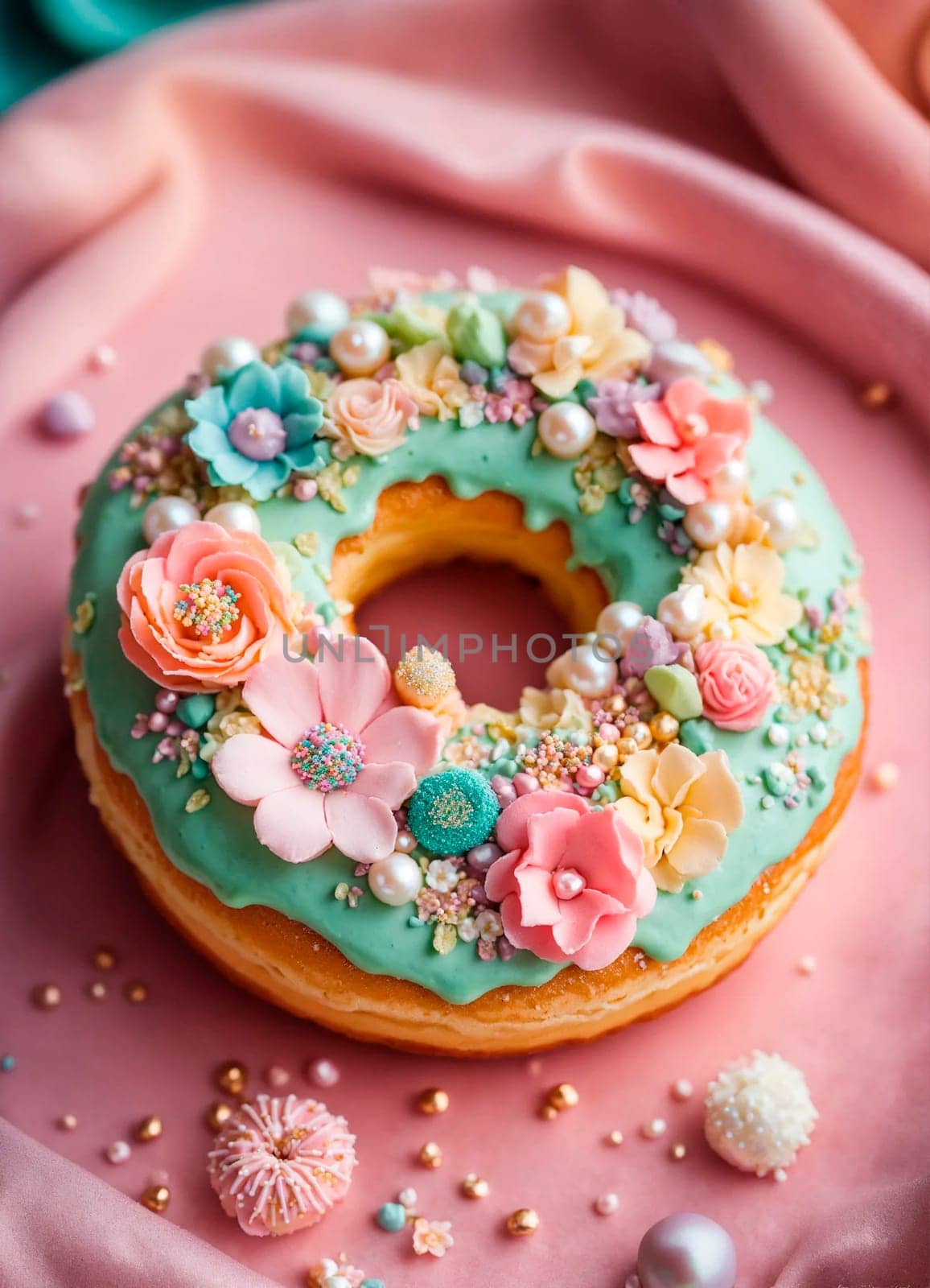 donut with color decoration. Selective focus. food.