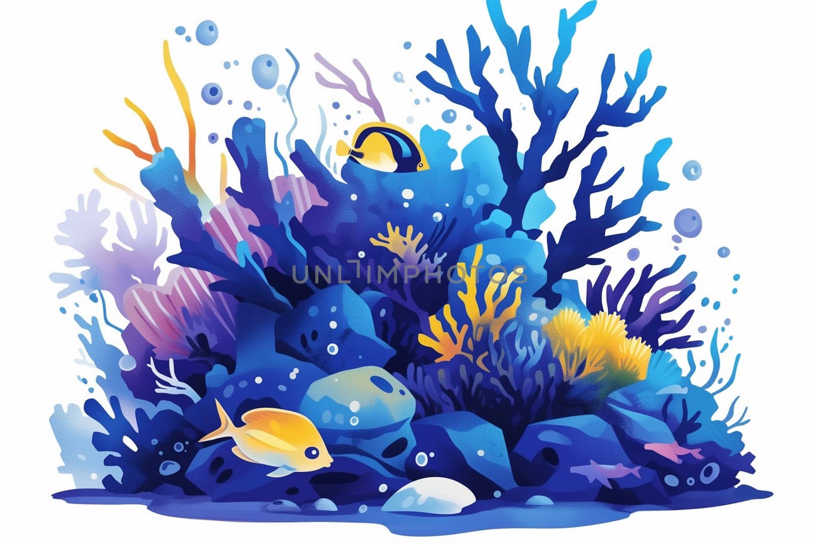 A colorful illustration showcasing a thriving coral reef ecosystem with various fish swimming through the intricate coral structures.