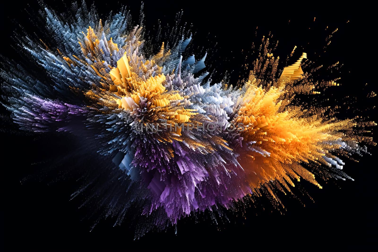 A colorful explosion of paint is shown in the image. The colors are bright and vibrant, creating a sense of energy and excitement. The explosion appears to be a burst of creativity