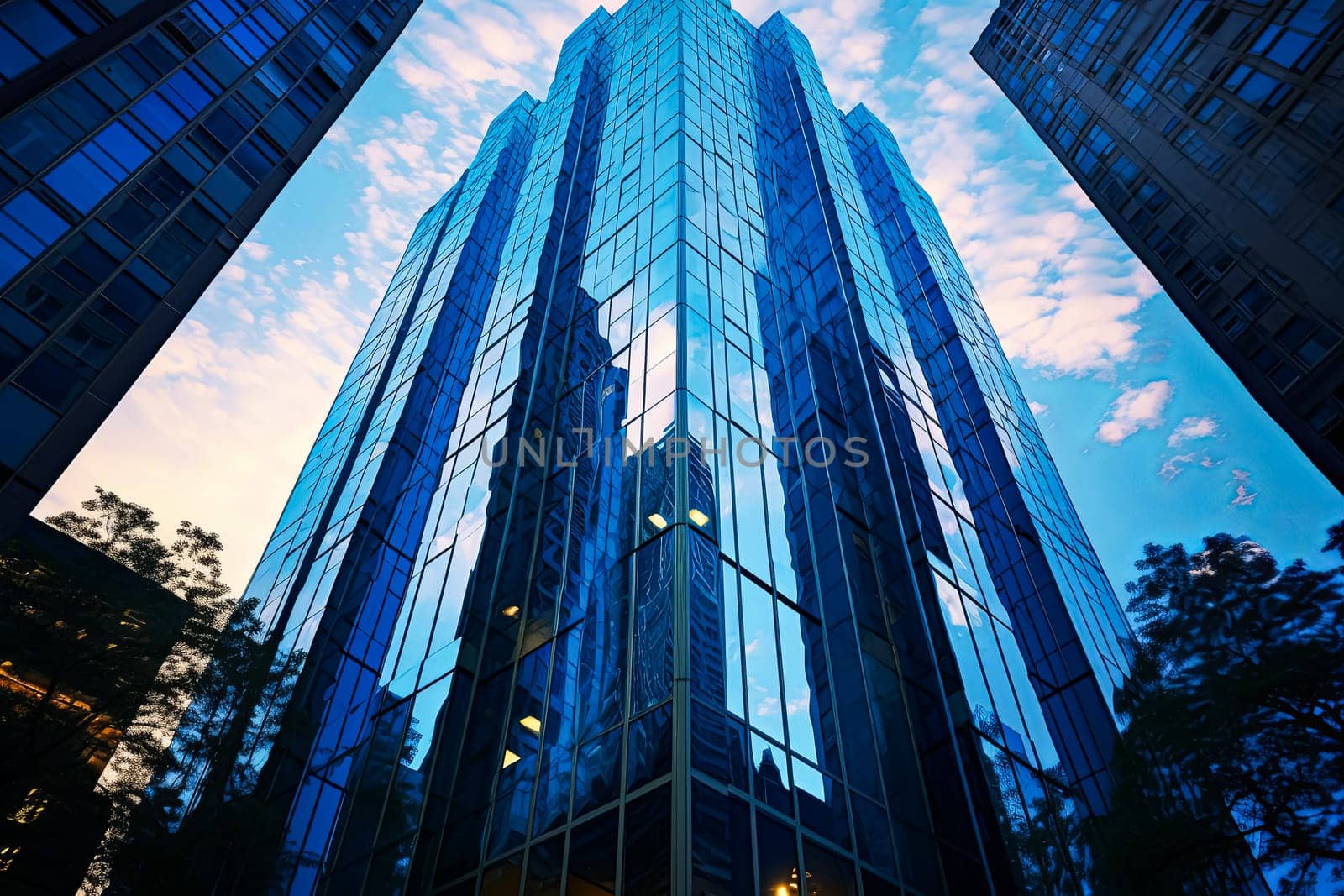 A towering skyscraper adorned with numerous windows, set against a backdrop of billowing clouds in the sky, creating a dramatic urban landscape.