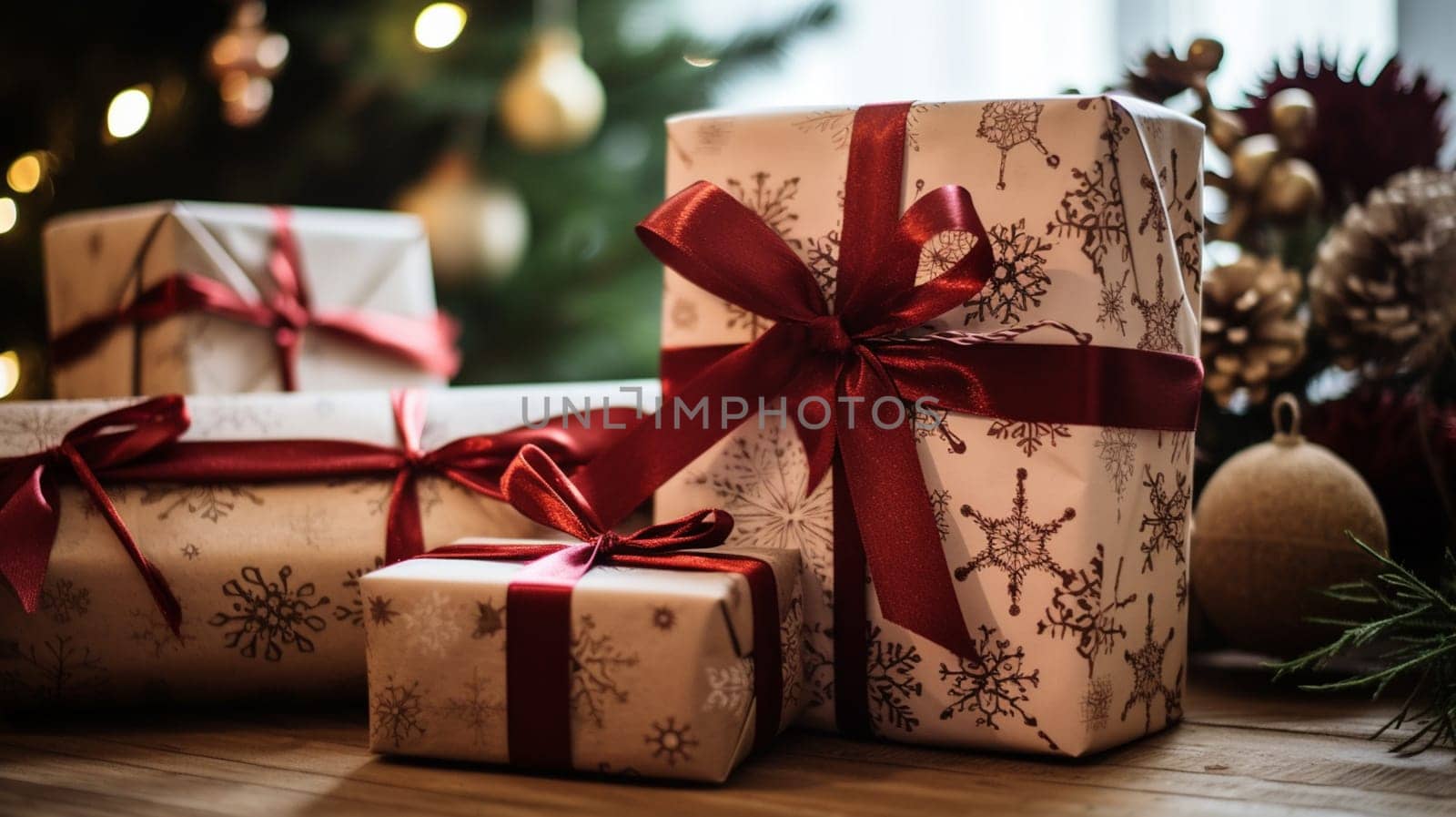 Christmas gift box wrapping idea for boxing day and winter holidays in the English countryside tradition