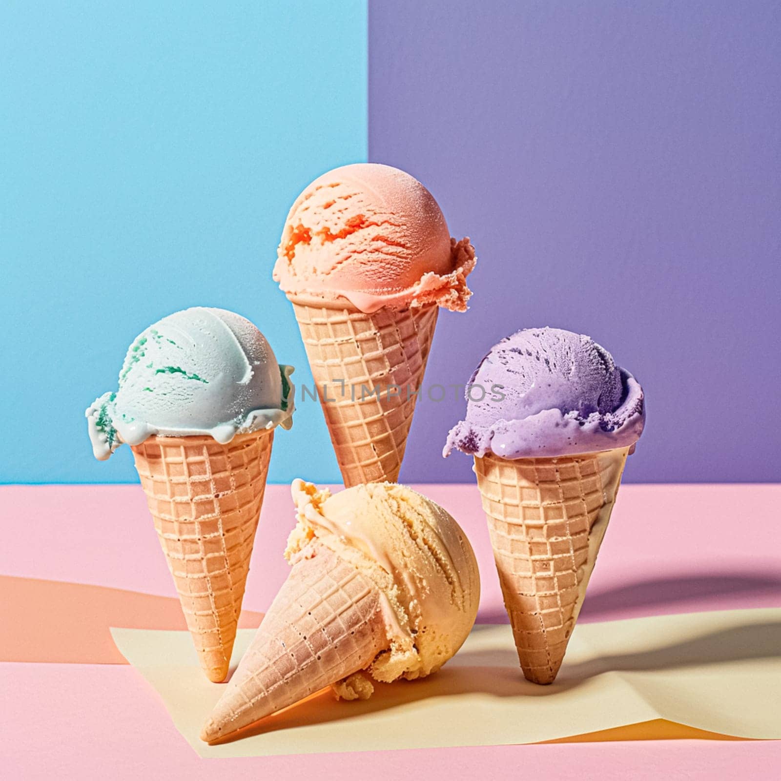 Ice cream colourful summer treat, sweet dessert in summertime, holiday food idea