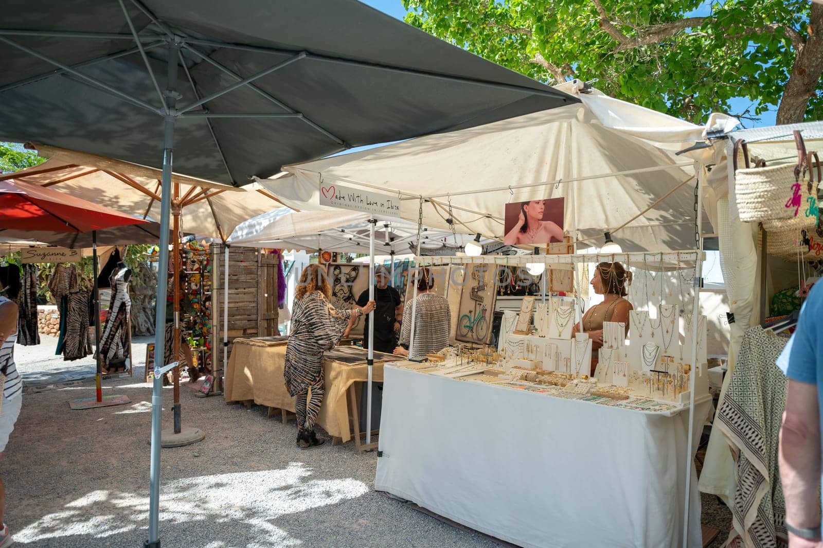 Las Dalias, Ibiza, Spain : 2024 May 14 : People at the Las Dalias Hippy Market in San Carlos in Ibiza in 2024.