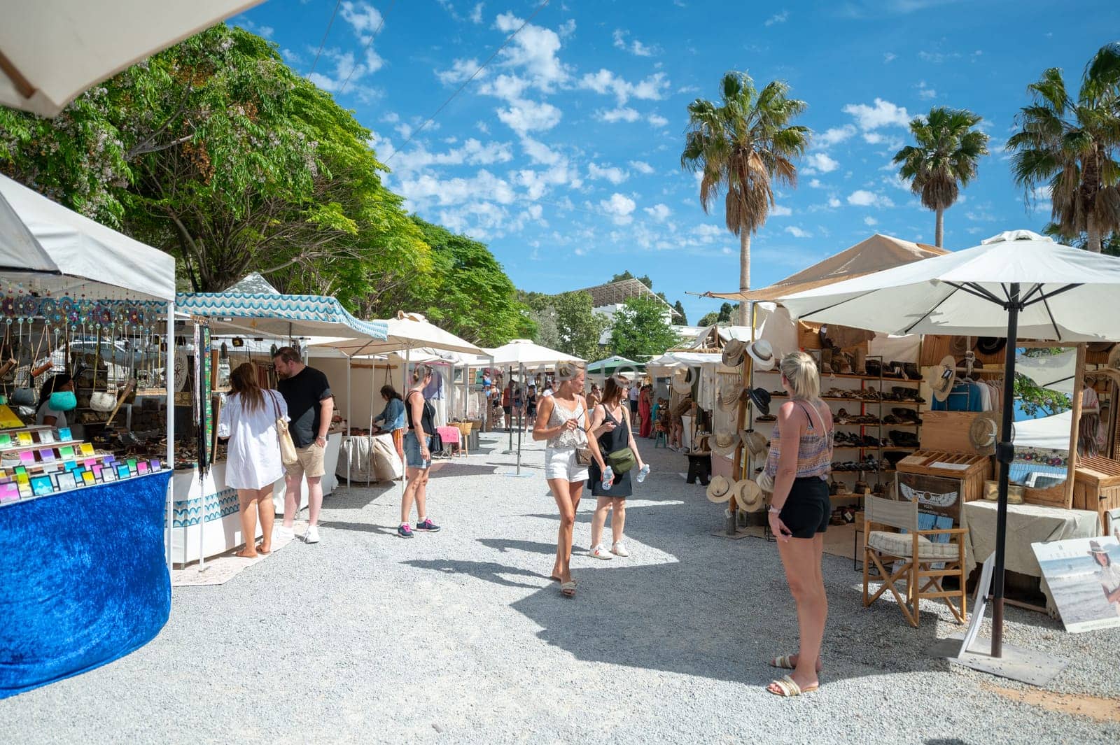 Las Dalias, Ibiza, Spain : 2024 May 14 : People at the Las Dalias Hippy Market in San Carlos in Ibiza in 2024.