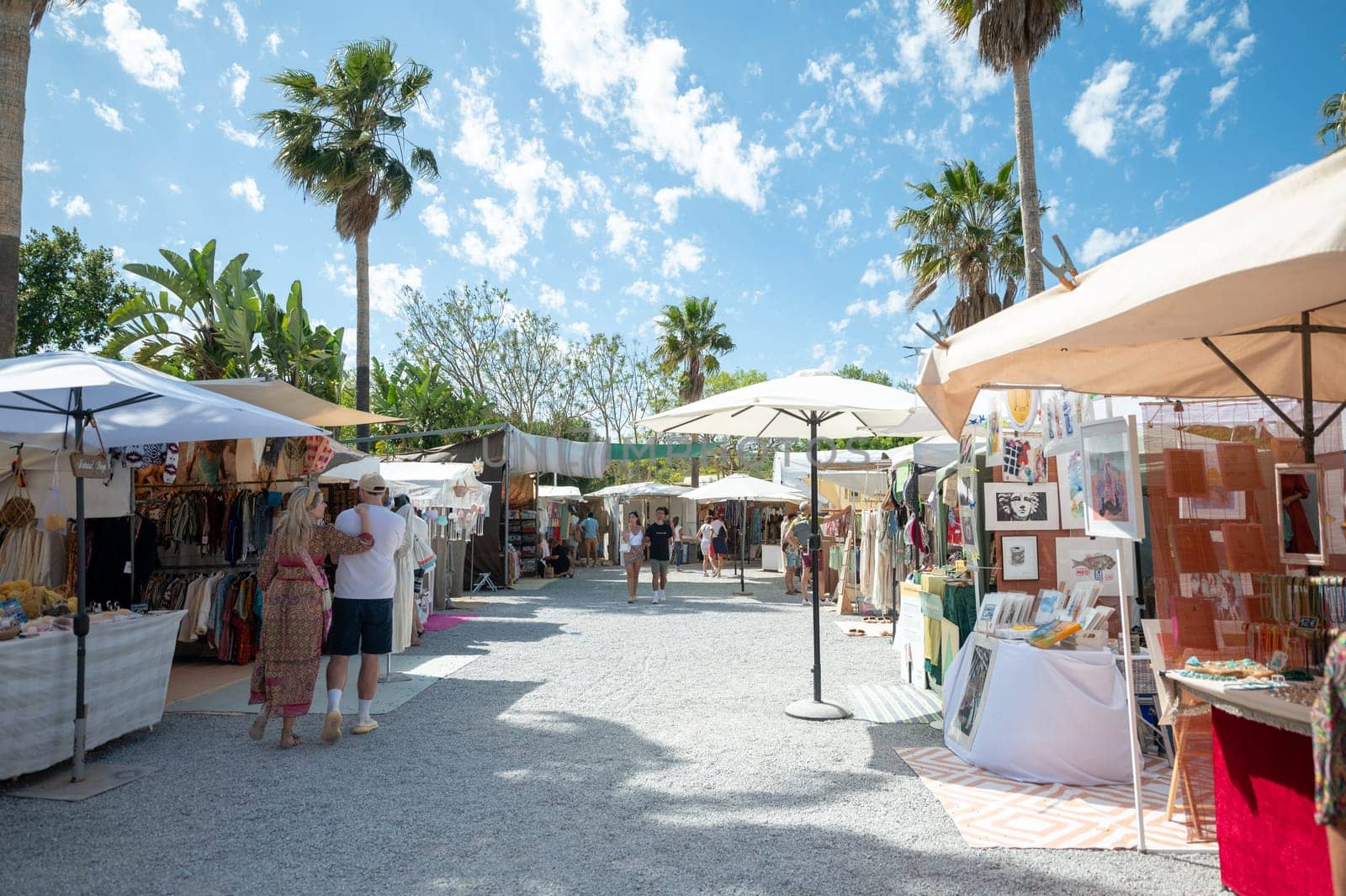 Las Dalias, Ibiza, Spain : 2024 May 14 : People at the Las Dalias Hippy Market in San Carlos in Ibiza in 2024.