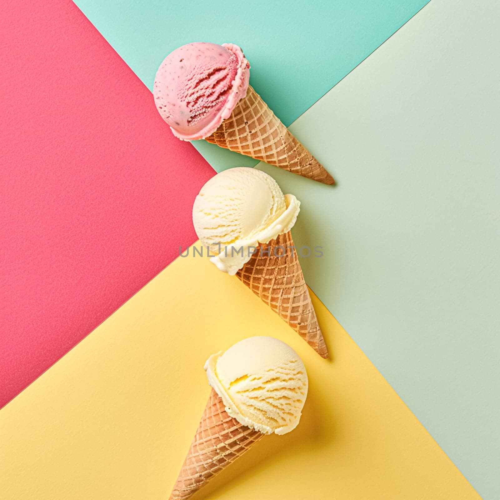 Ice cream colourful summer treat, sweet dessert in summertime, holiday food idea