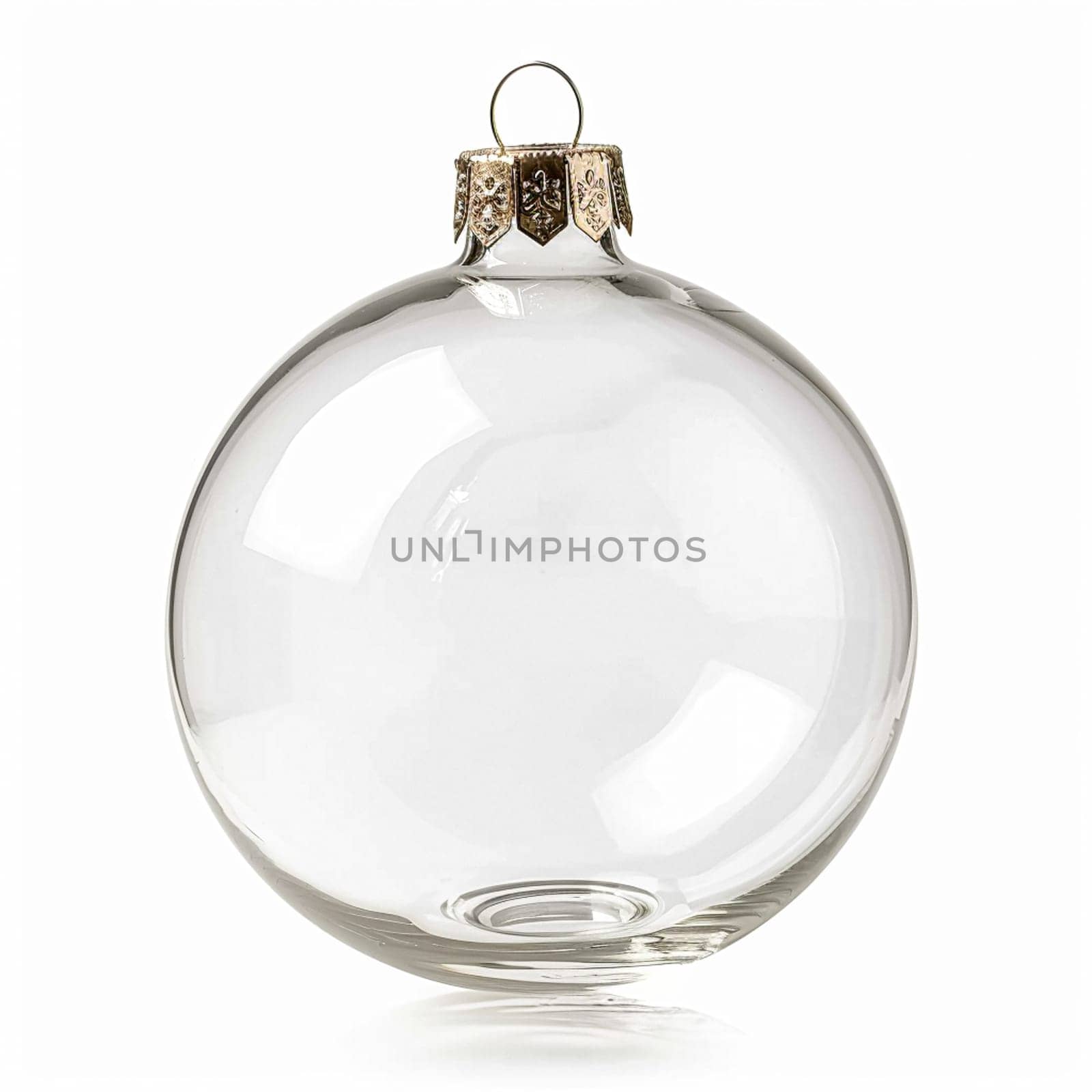 Transparent glass Christmas bauble isolated on white background, holiday decor and design, Merry Christmas and Happy Holidays