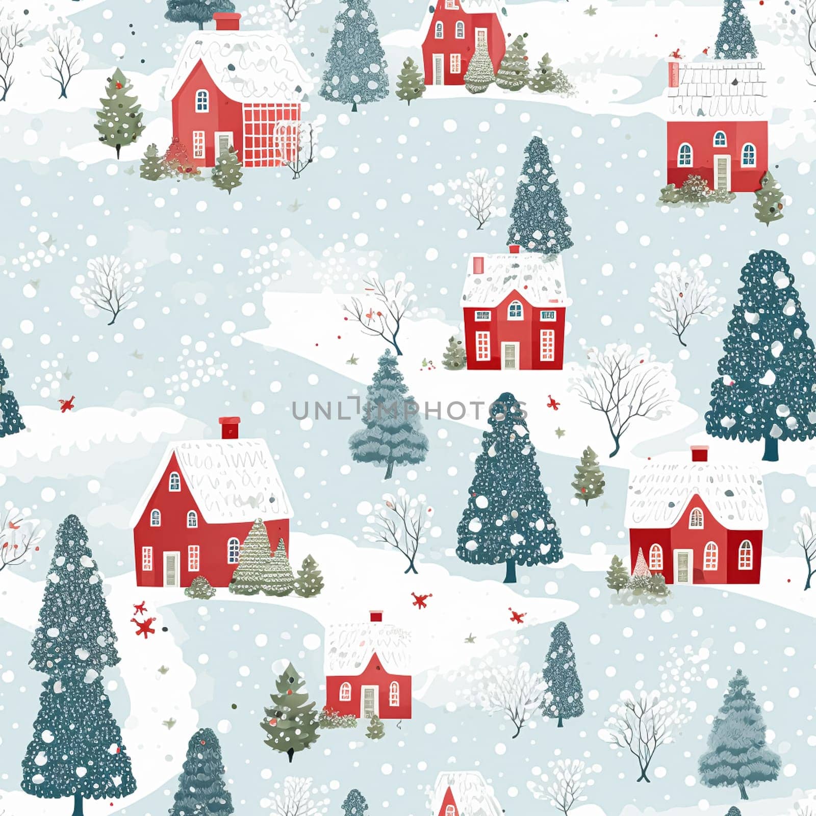 Seamless pattern, tileable winter country cottage print for wallpaper, Christmas wrapping paper, scrapbook, fabric and product design inspiration