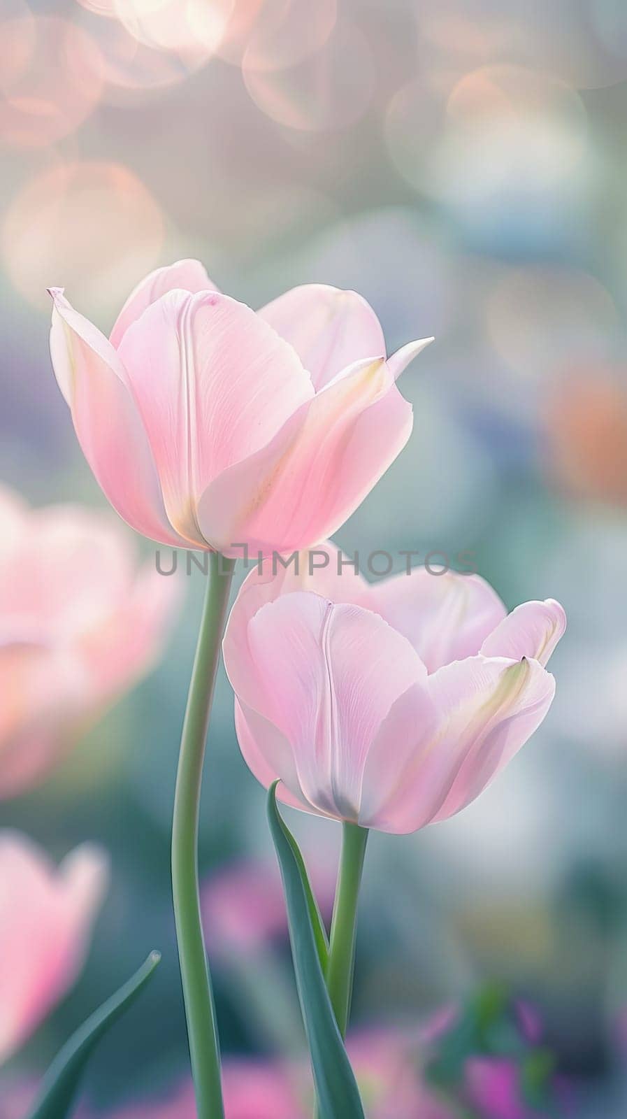 Close-up of pink tulips with blurred background and bokeh effect