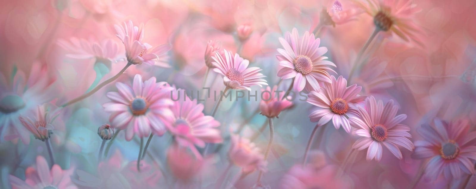 Pastel-colored daisies in a dreamy field