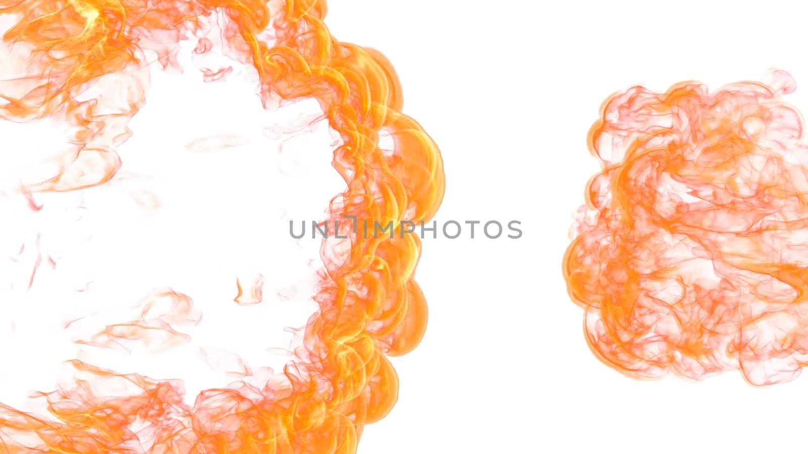 3d illustration. Tongues of flame from two sides on a white background