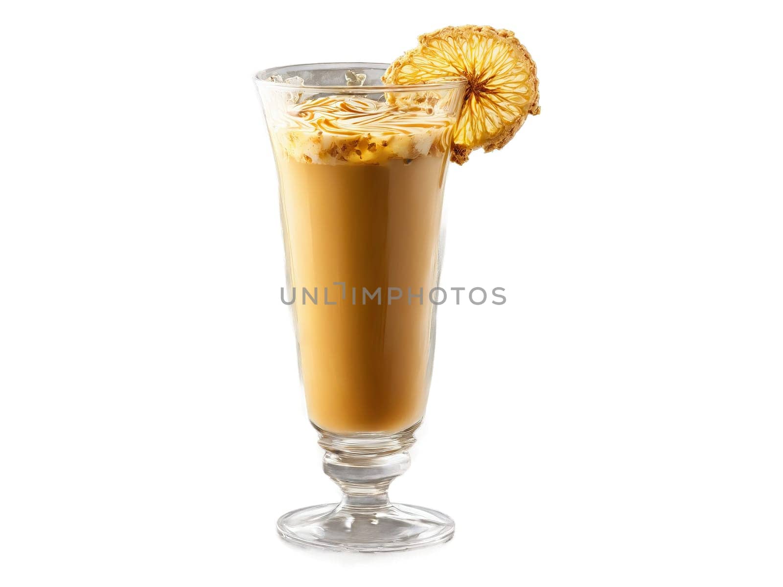 Ginger coffee in a clear tall glass ginger slice garnish dynamic spice swirl zesty and. Drink isolated on transparent background.