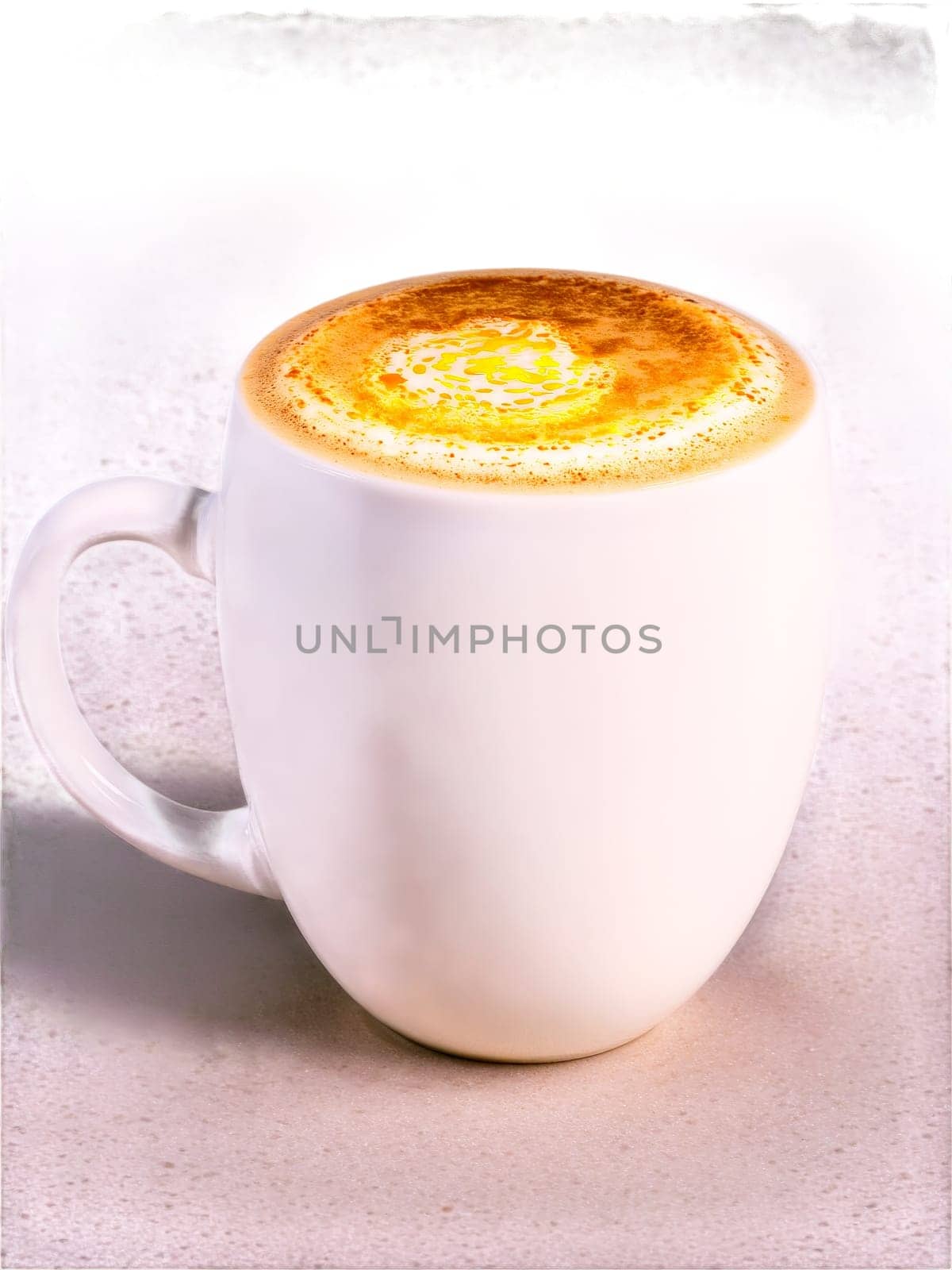 Vietnamese Egg Coffee ceramic mug with unique coffee beverage made with egg yolks condensed milk. Drink isolated on transparent background.