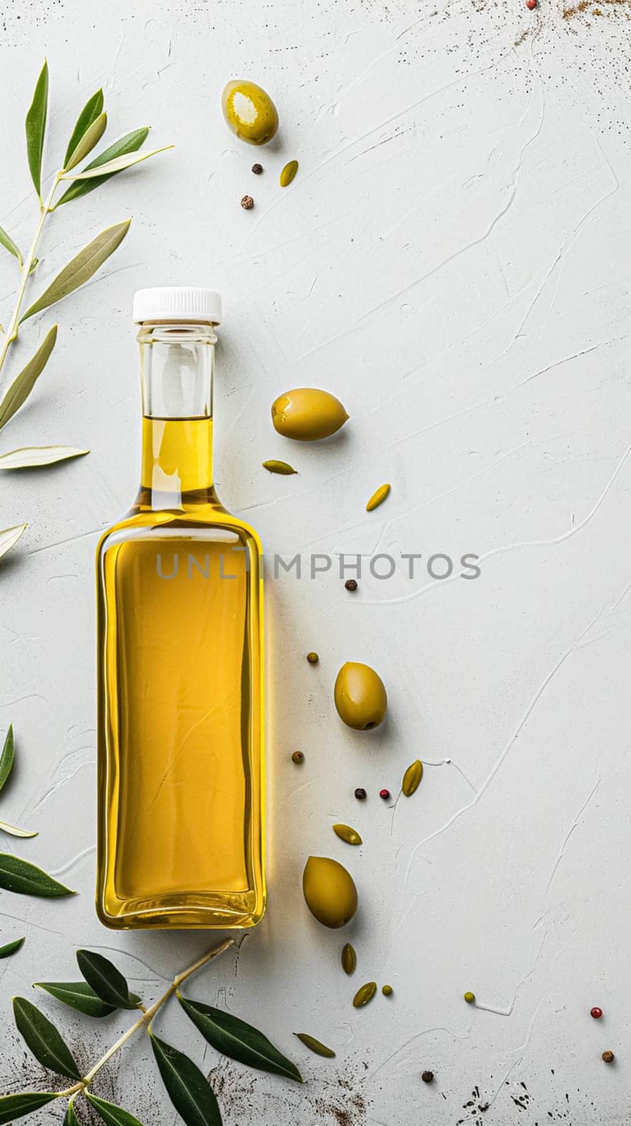 Olive oil bottle ad background with copyspace, vegetable oil commercial produce, food industry and retail concept