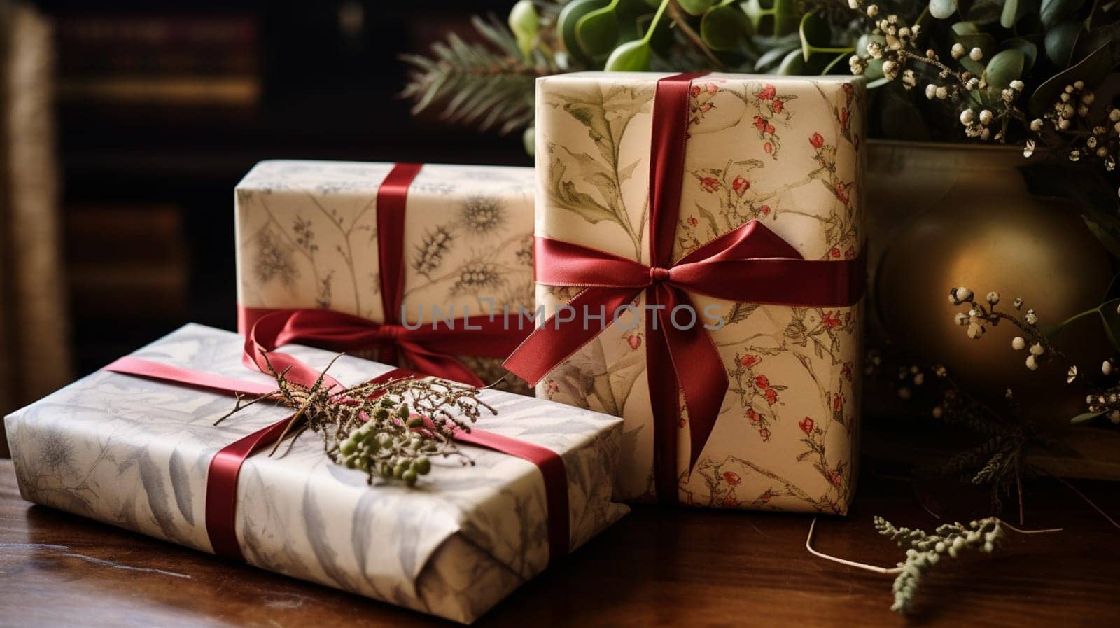 Christmas gift box wrapping idea for boxing day and winter holidays in the English countryside tradition