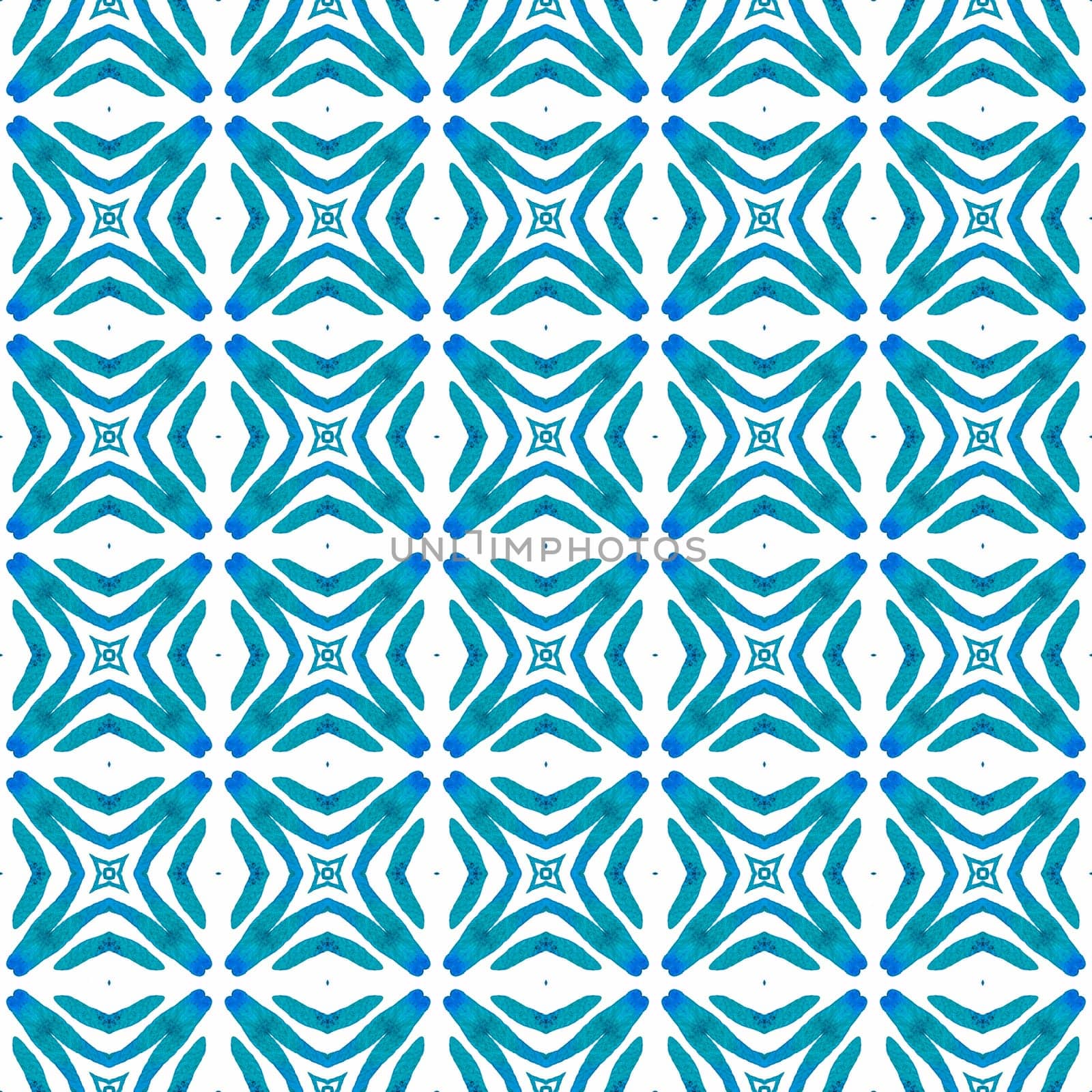 Ethnic hand painted pattern. Blue exceptional boho chic summer design. Watercolor summer ethnic border pattern. Textile ready extraordinary print, swimwear fabric, wallpaper, wrapping.