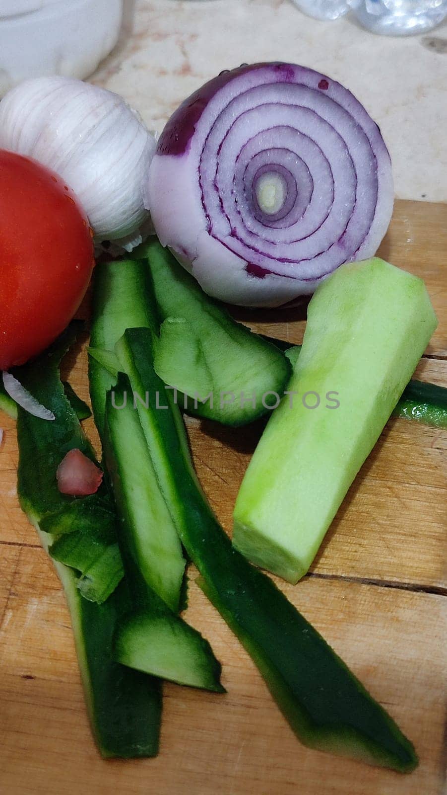 vegetables food, red onion, fresh green cucumber, vegetarian dish, snack. High quality photo