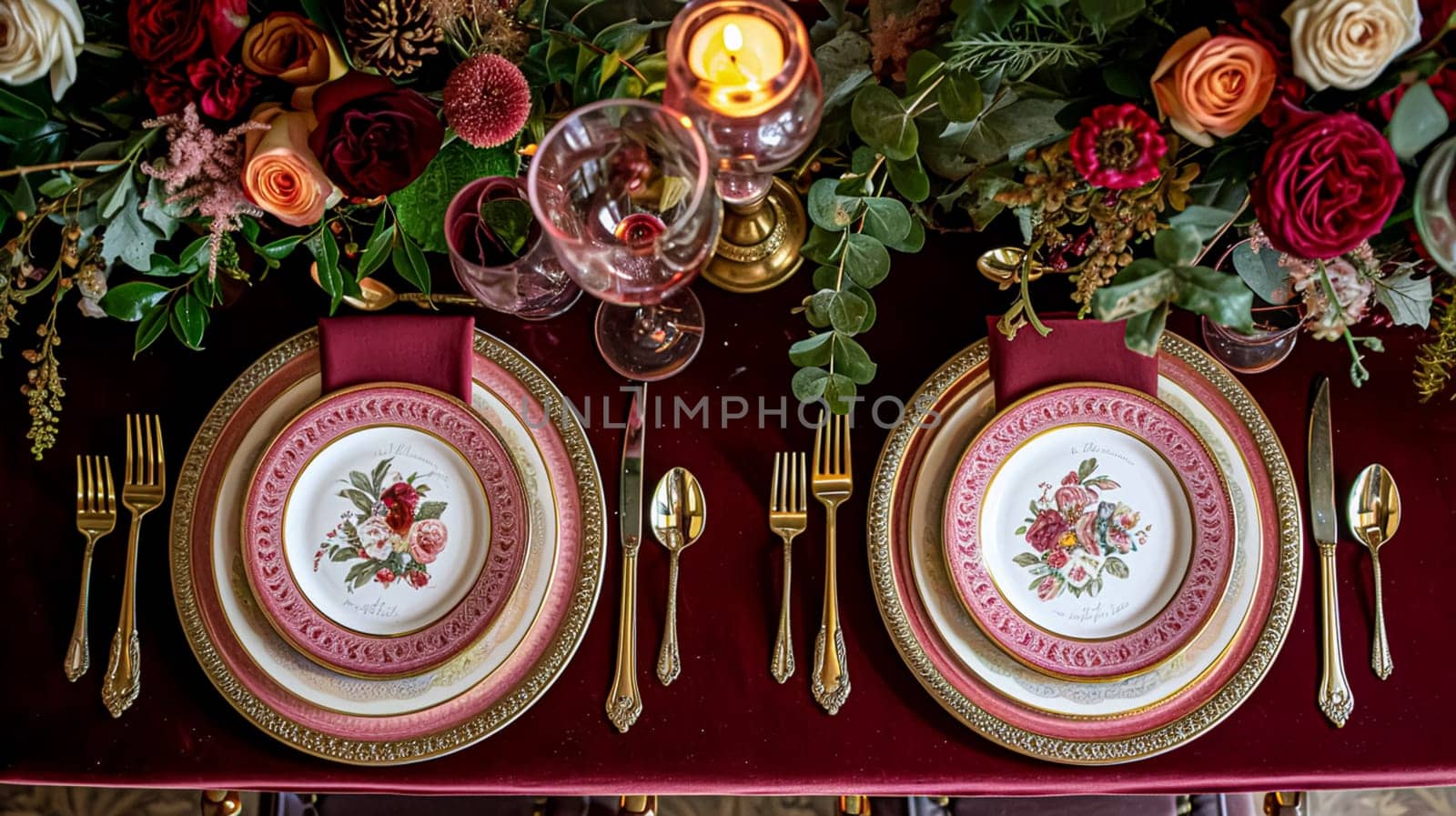 Valentines day tablescape and table decor, romantic table setting with flowers, formal dinner and date, beautiful cutlery and tableware design