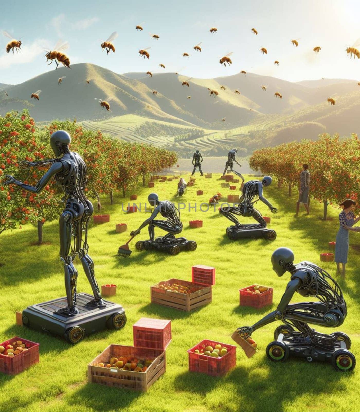 robot working in the farm vegetable garden to grow produce for human consumption ai generated