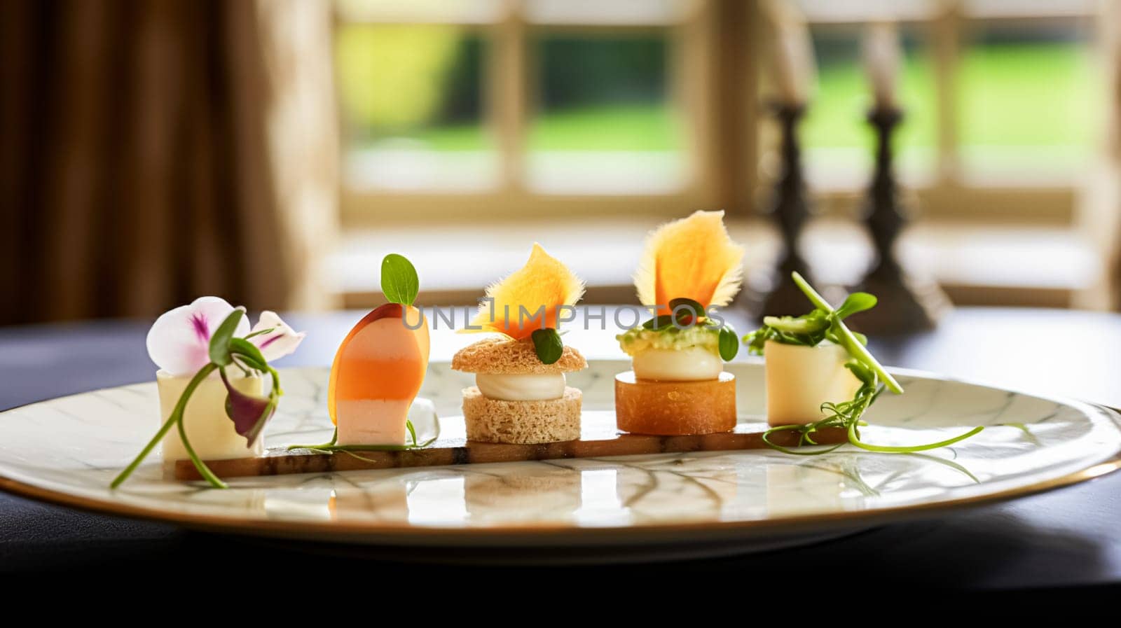 Food, hospitality and room service, starter appetisers as English countryside exquisite cuisine in hotel restaurant a la carte menu, culinary art and fine dining by Anneleven