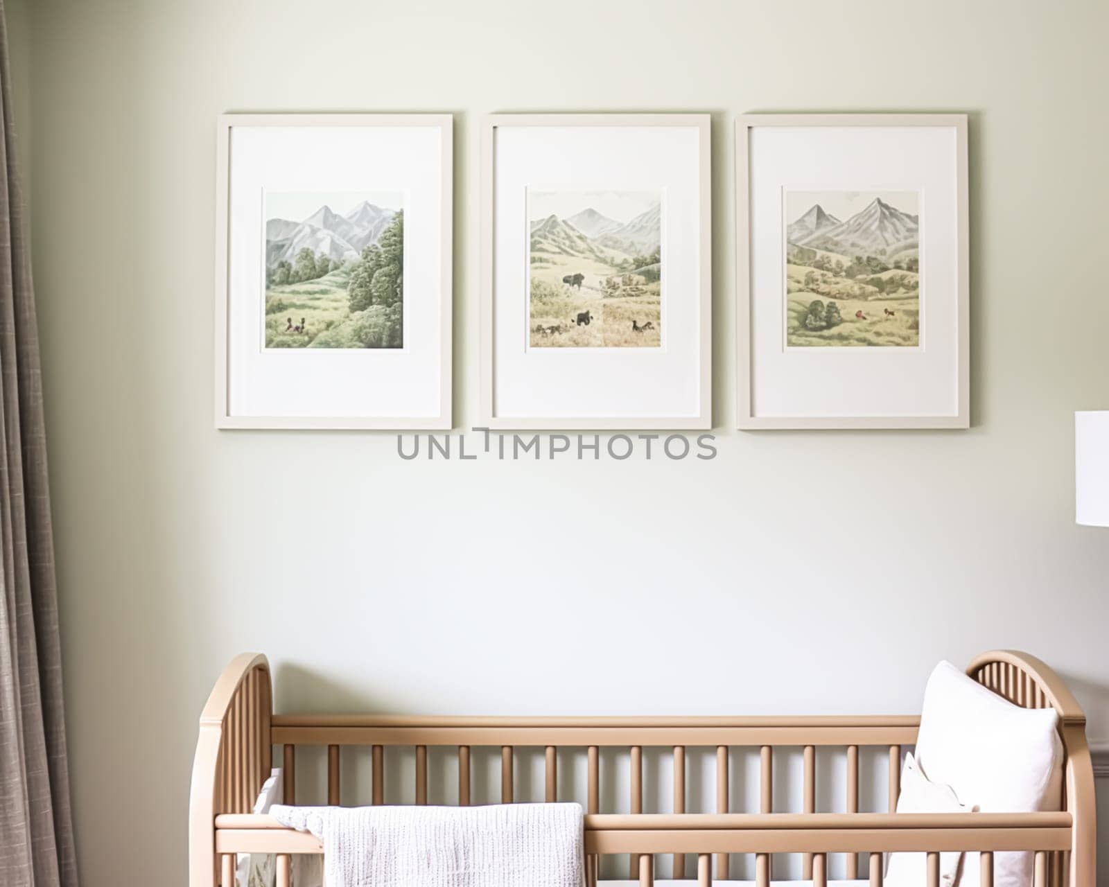 Nursery gallery wall, home decor and wall art, framed art in the English country cottage interior, room for diy printable artwork mockup and print shop by Anneleven