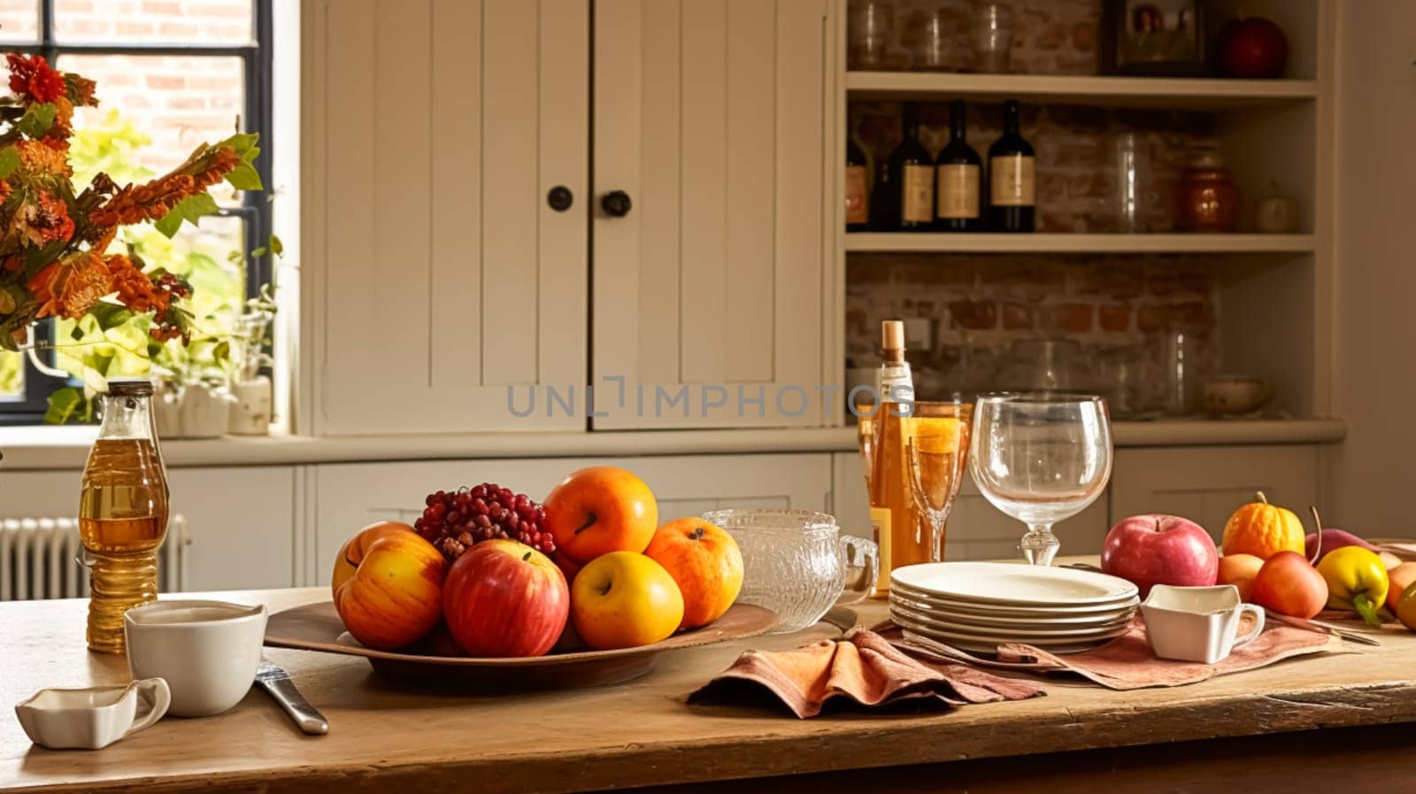 Autumnal kitchen decor, interior design and house decoration, classic English kitchen decorated for autumn season in a country house, elegant cottage style by Anneleven