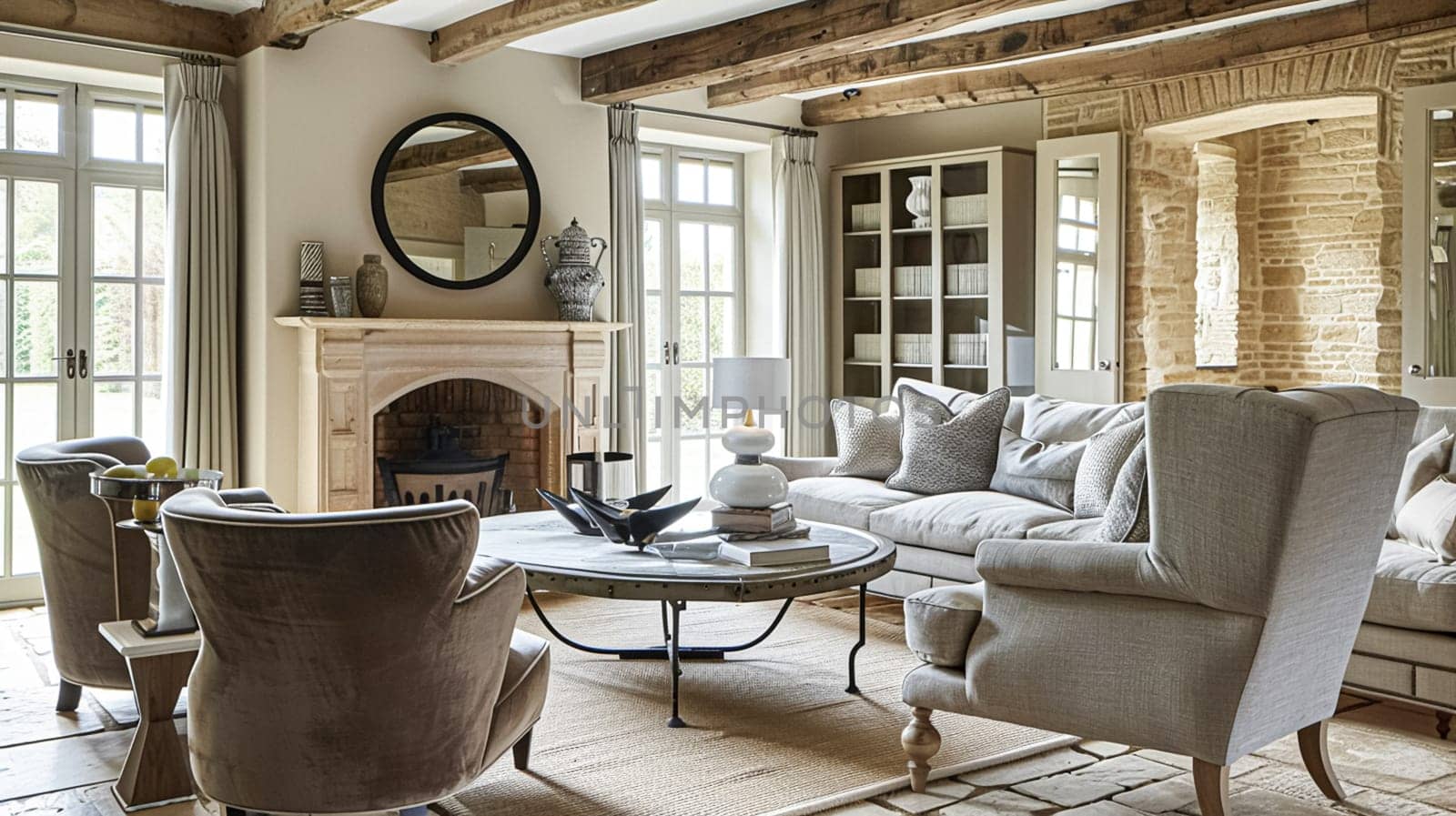 Cotswolds cottage style sitting room, living room interior design and country house home decor, sofa and lounge furniture, English countryside style by Anneleven