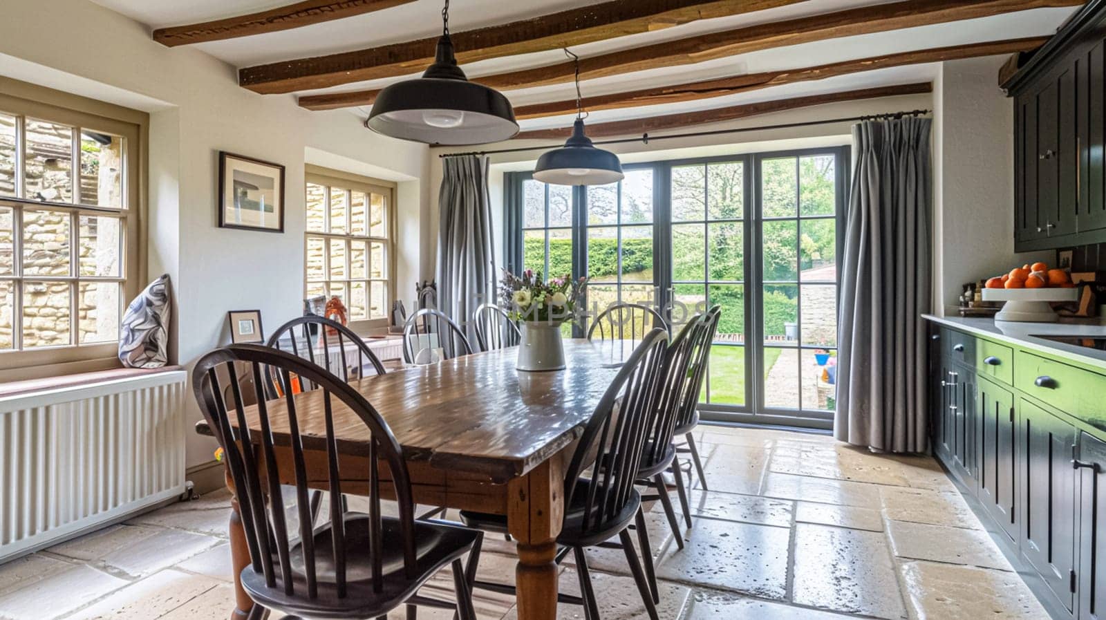 Cotswolds cottage style dining room decor, interior design and country house furniture, home decor, table and chairs, English countryside styling by Anneleven