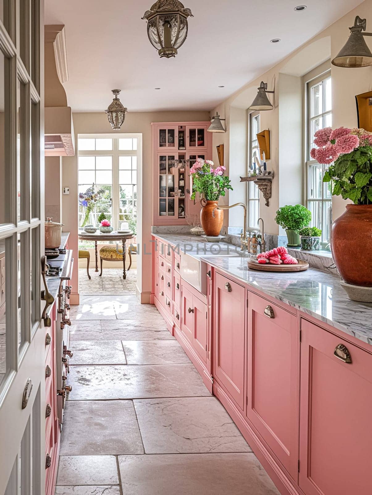 Entrance to a historic manor, framed by antique architectural elements and flanked by potted topiaries, features an aged door, the surrounding ivy and stonework add to the timeless elegance of the property