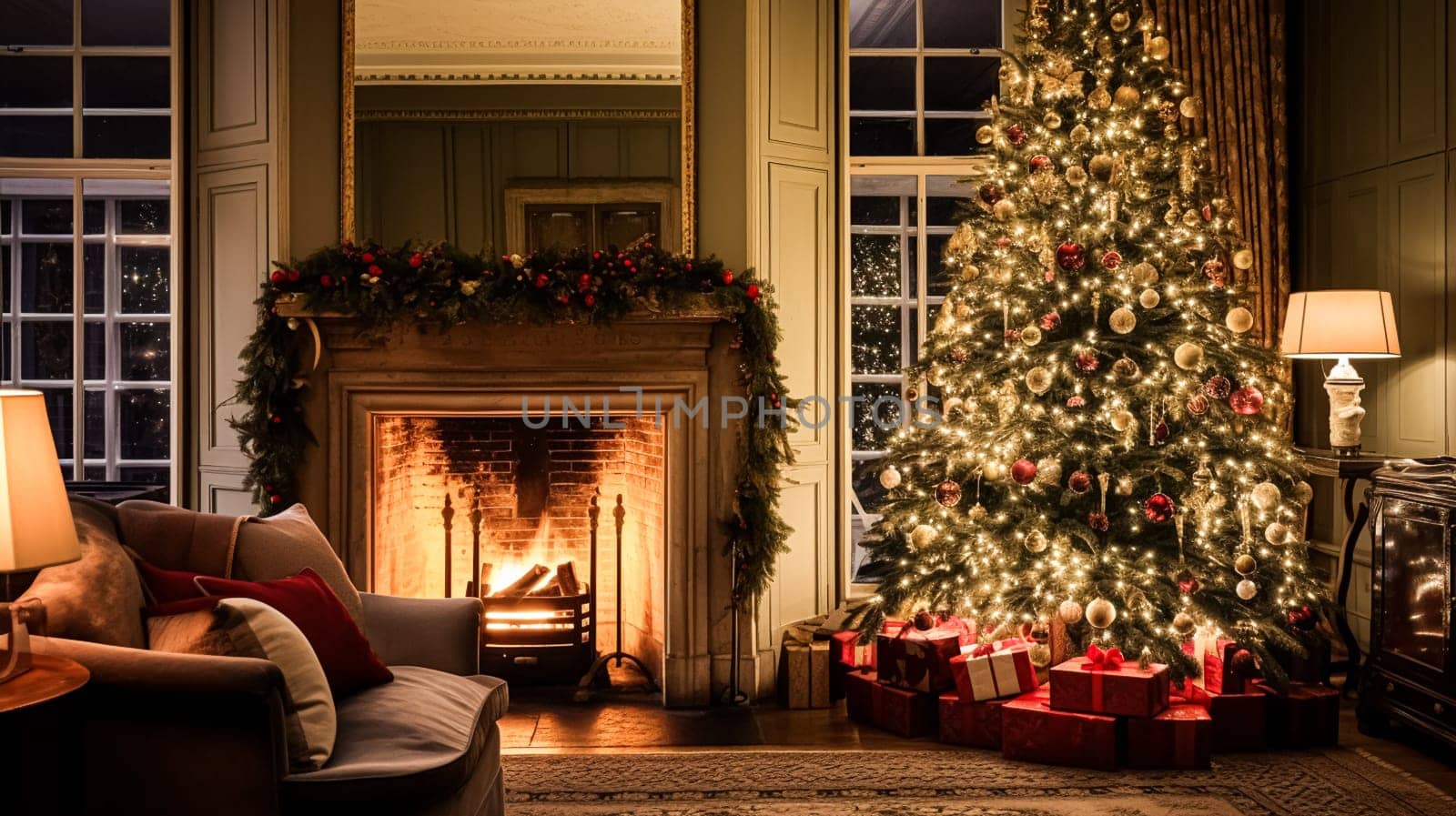 Christmas at the manor, English countryside decoration and festive interior decor