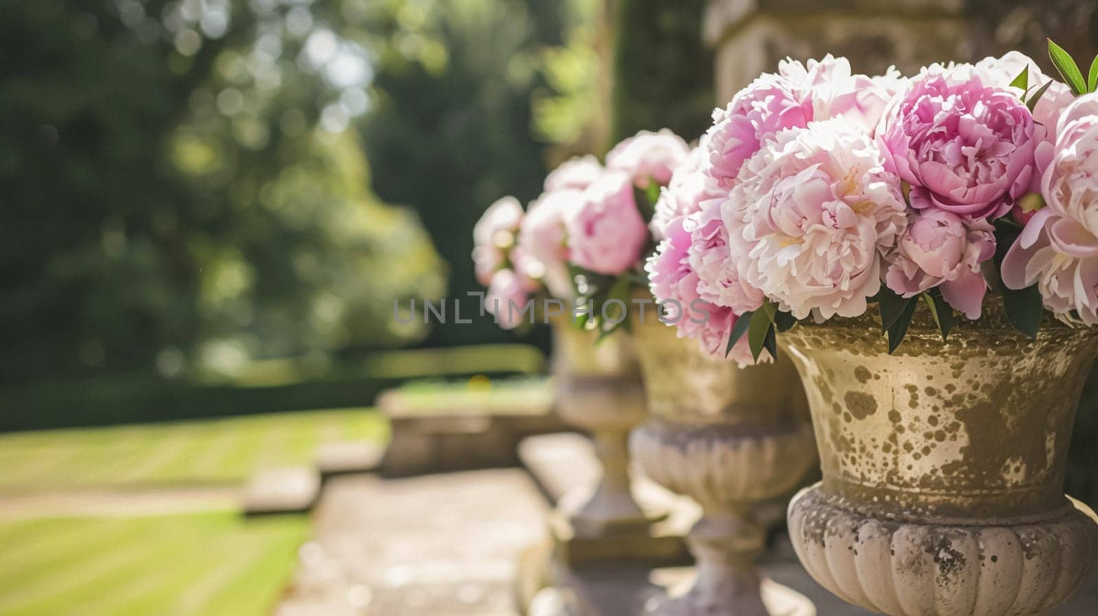 Wedding decoration with peonies, floral decor and event celebration, peony flowers and wedding ceremony in the garden, English country style