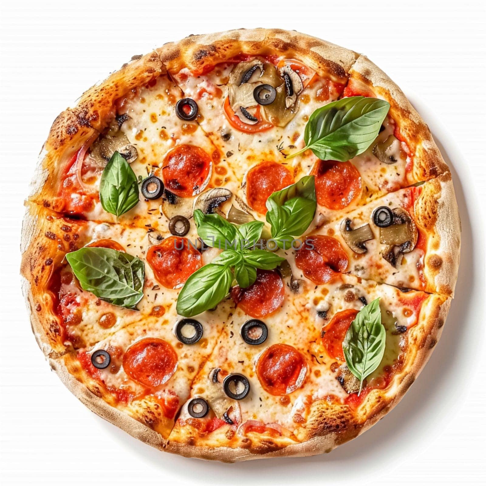 Pizza isolated on white background, online delivery from pizzeria, take away and fast food concept