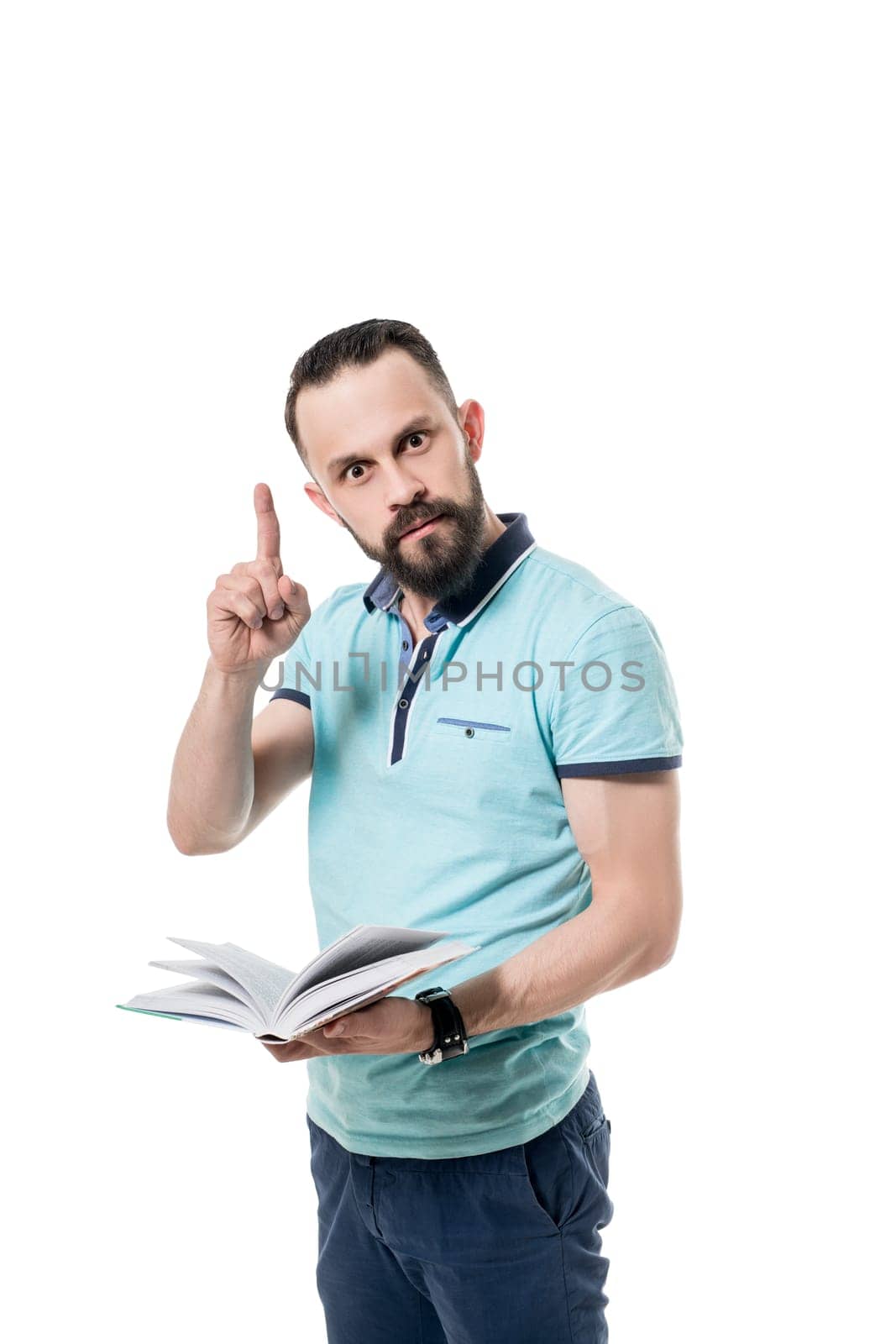 Benefit of reading. Photo concept. Bearded man with book